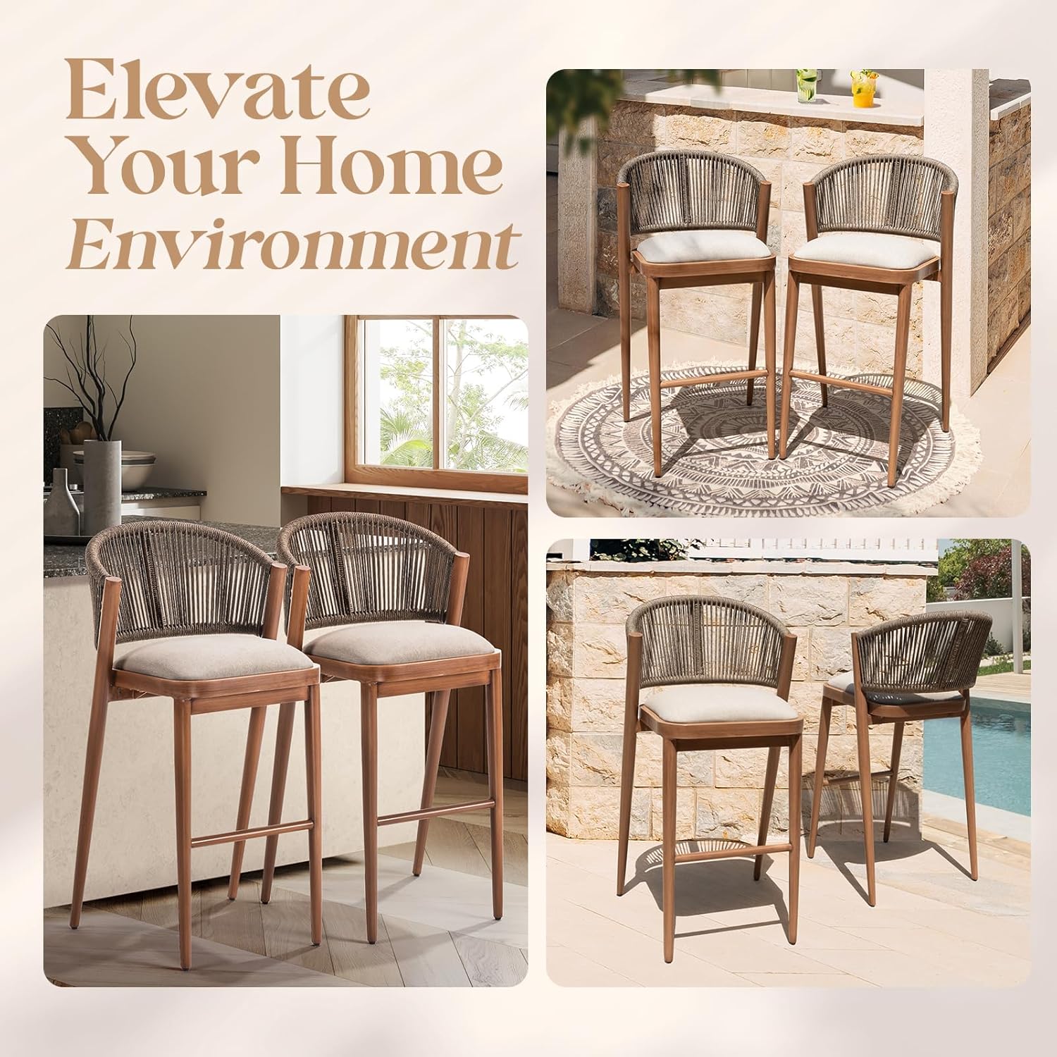 IDZO 400lbs Modern Rope Bar Stools Set of 2