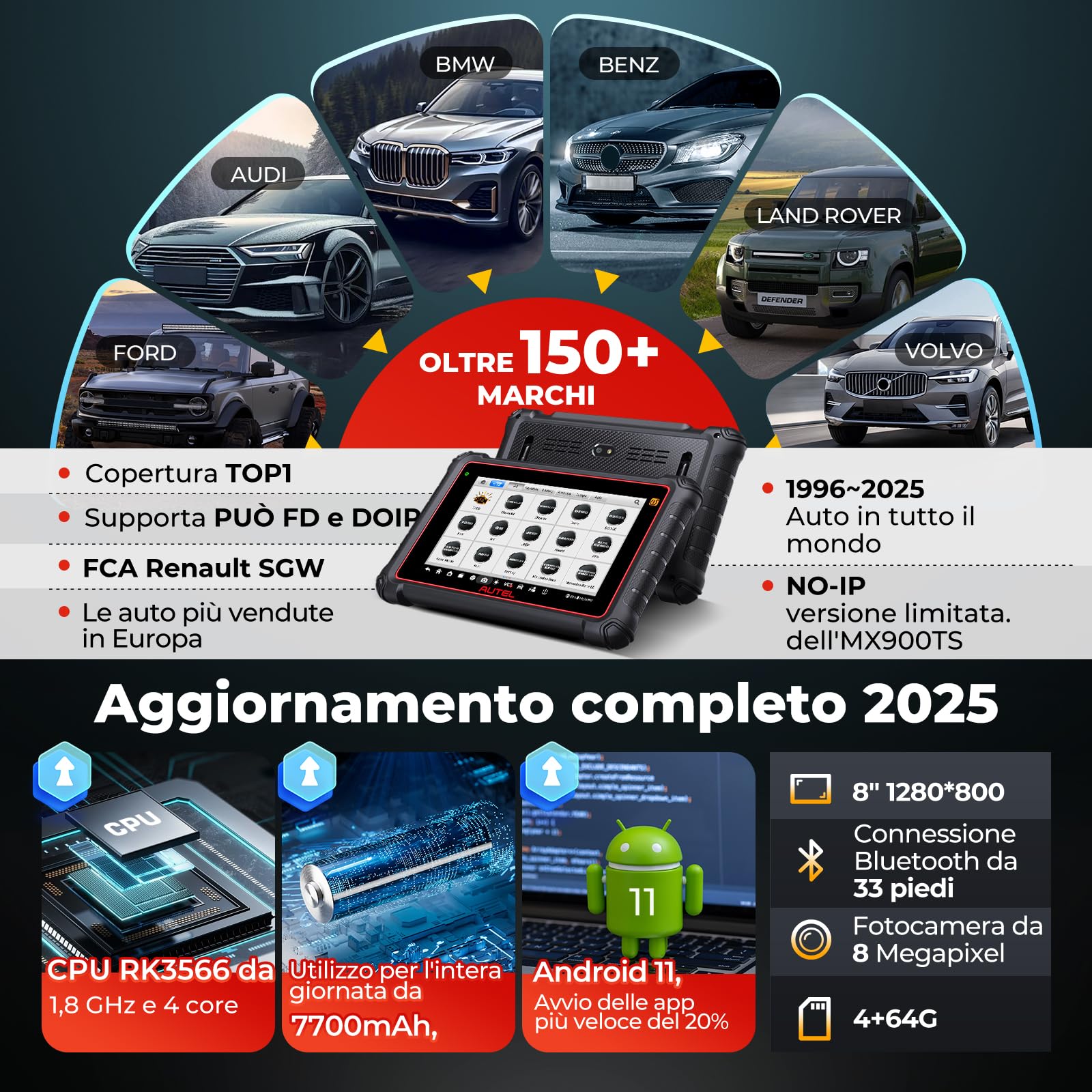 Autel MaxiCOM MK900-TS TPMS Scanner, strumento bidirezionale 2024 aggiornato di MaxiCheck MX808S-TS, MK808S-TS, MS906TS con 40+ servizi, 3000+ test attivi, diagnosi di tutti i sistemi, No-IP limitata