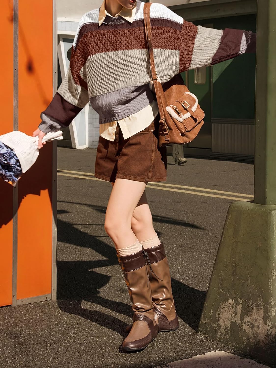 Saodimallsu Womens Color Block Cropped Sweaters 2025 Winter Trendy Casual Oversized Y2k Going Out Striped Pullover Tops - Image 5