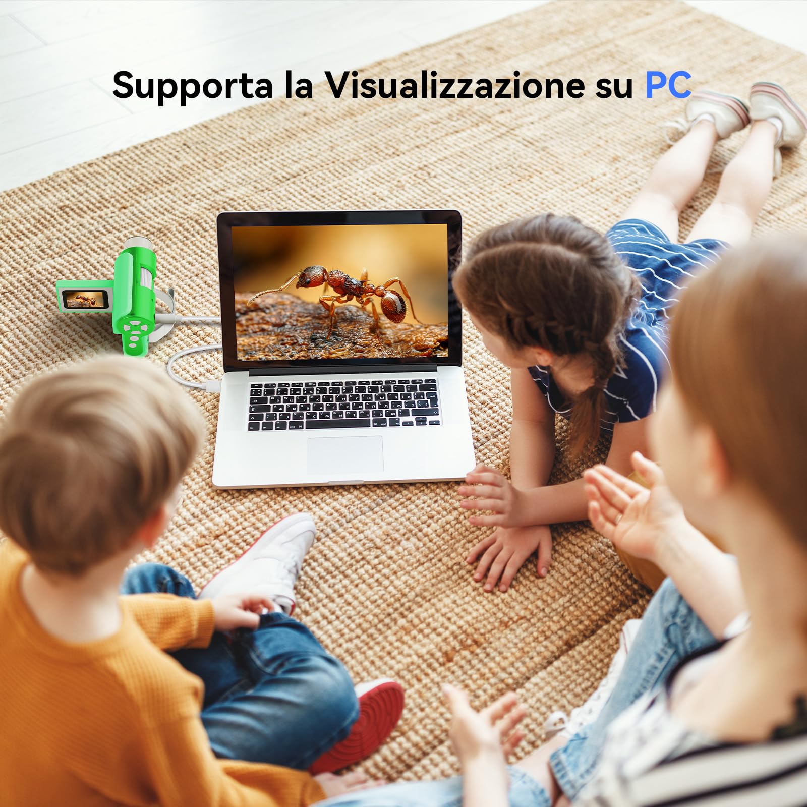 TOMLOV P20 Microscopio Digitale Portatile, Miniscopio 3-in-1 per Bambini, Telecamera DV 1080P con Schermo LCD da 2", Compatibile con PC, 4 Ore di Autonomia, 6 Luci LED, 6 Vetrini, 32GB (Verde)