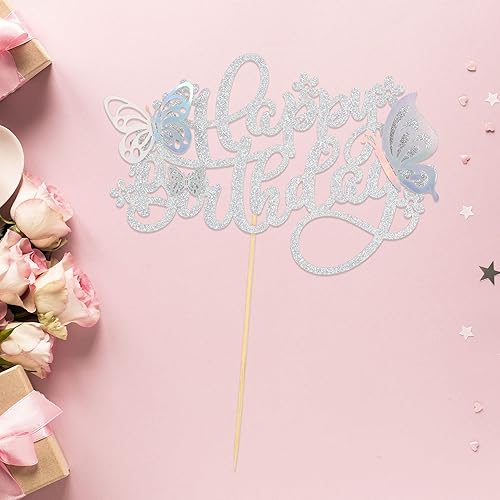 Miniatura 4 de 1 decoración de mariposa para pastel con purpurina 3D de mariposa con decoración de pastel de feliz cumpleaños para boda, aniversario, baby shower,