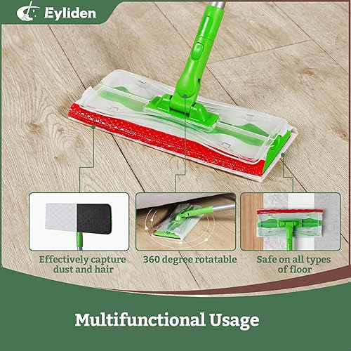 Miniatura 3 de Eyliden Trapeadores para limpieza de suelos, fregona con 24 repuestos, almohadillas húmedas desechables para limpiador de suelos multisuperficie,