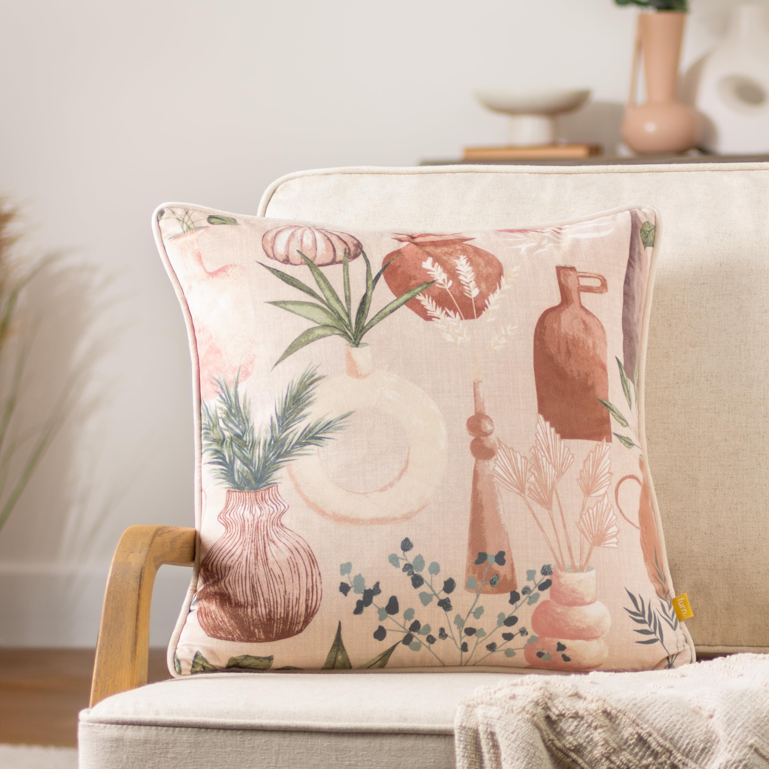 furn. Earthen Velvet Piped Feather Rich Filled Cushion