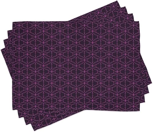 Ambesonne Juego de 4 manteles individuales índigo, diseño oriental con detalles de hojas de remolino floral, impresión de imagen, manteles