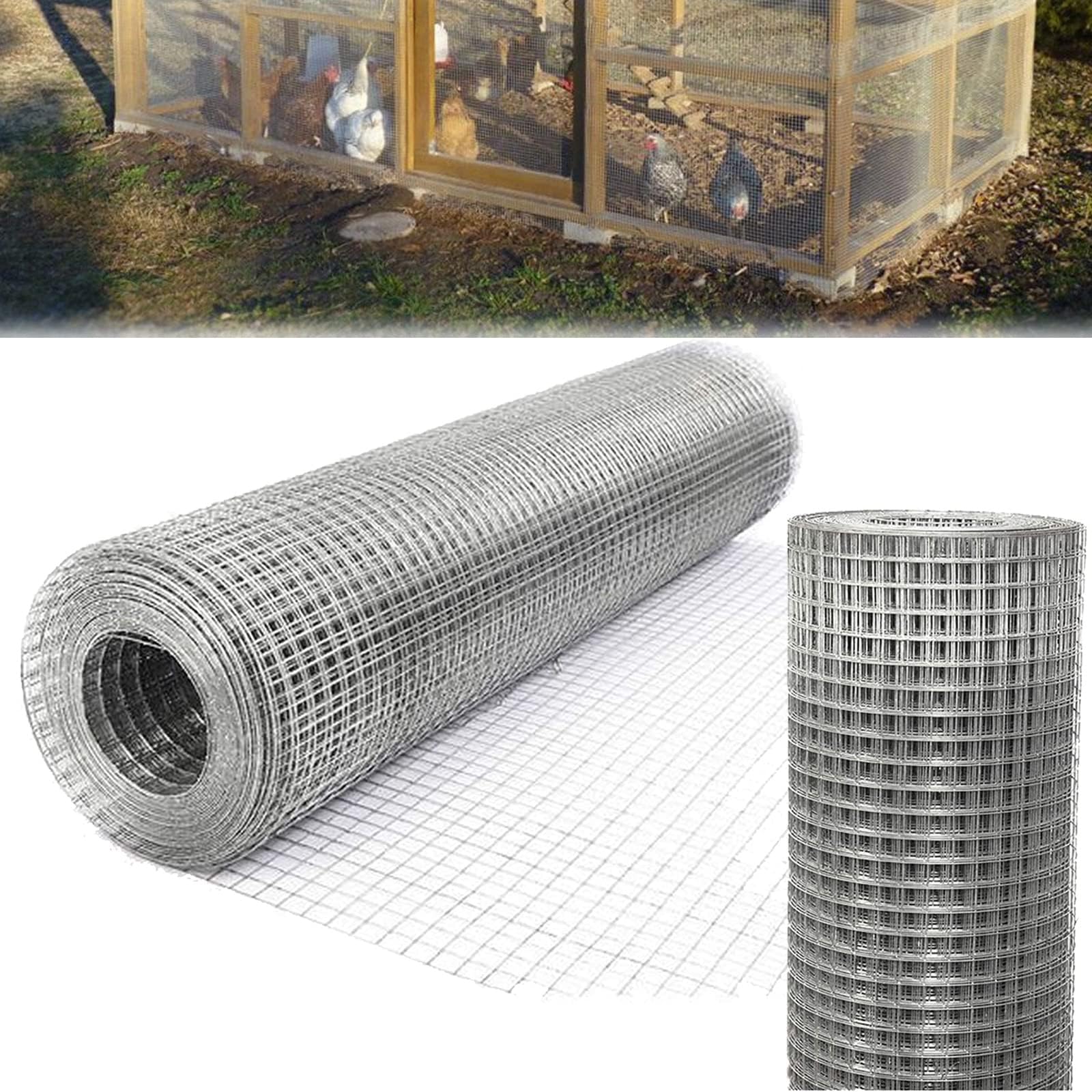 1"x1" Welded Wire Mesh Galvanised Rodent Proofing Wire Metal Mesh Roll Aviary Fence Chicken Run Rabbit Hutch Coop Pet Outdoor Garden Netting for Vegetables, Fruits, Animal & Craft Projects(915mmX15m)