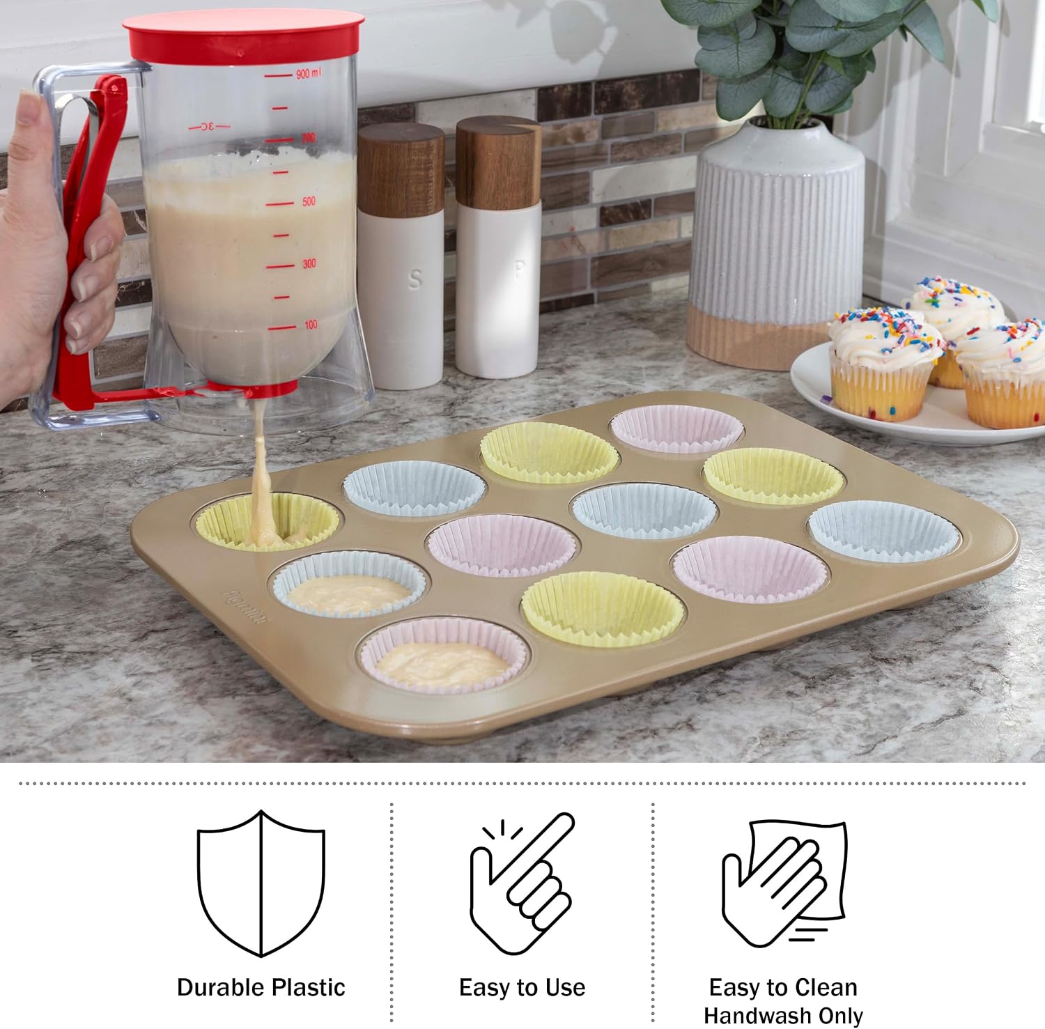 Classic Cuisine 4-Cup Pancake Batter Dispenser, Red image 3
