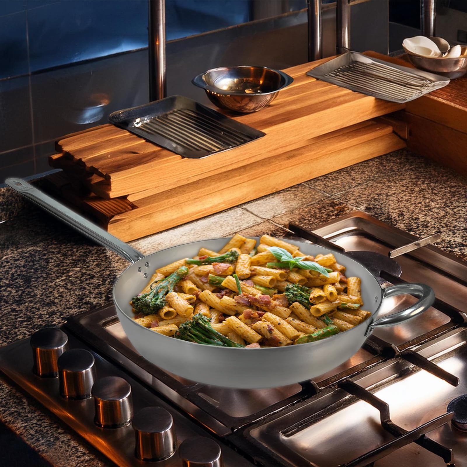 Sicignano | Padella Saltapasta per Piano Gas Elettrico, 40 cm, Alluminio, Manico in Metallo, Spessore 1,5-2 mm, Made in Italy - Padella per Mantecare Saltare Pasta