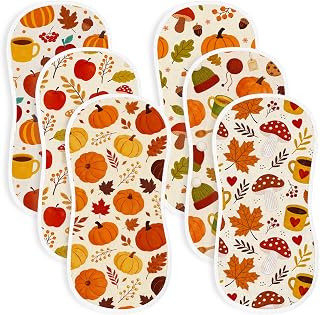 6pcs Fall Burp Cloths for Baby Boys Girls Parent with Autumn Maple Leaves Halloween Pumpkin Apple Woodland 20×10in Absorbent Burp Rags for Newborn Spit Up,Gender Neutral Thanksgiving Baby Shower