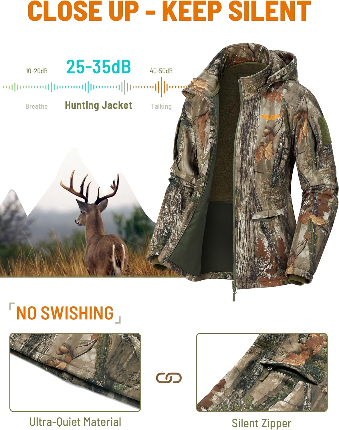 NEW VIEW Womens Hunting Clothes, Upgraded Ultra-Quiet Water Resistant Camo Hunting Jacket for Duck Waterfowl Deer Hunting - Image 4