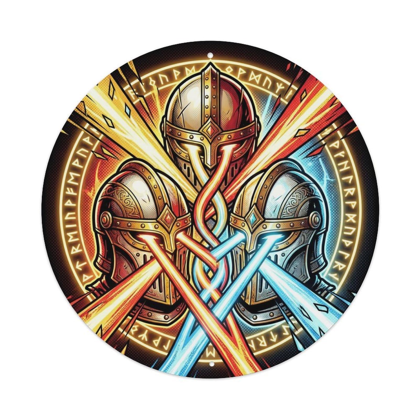 Helmet Medieval Templar Hospitaller Teutonic Knight Order Metal Tin Sign Plaque Wall Decor for Cafe, Man Cave, Club Bar, Office, Home Garden Round Metal Poster 8x8Inch