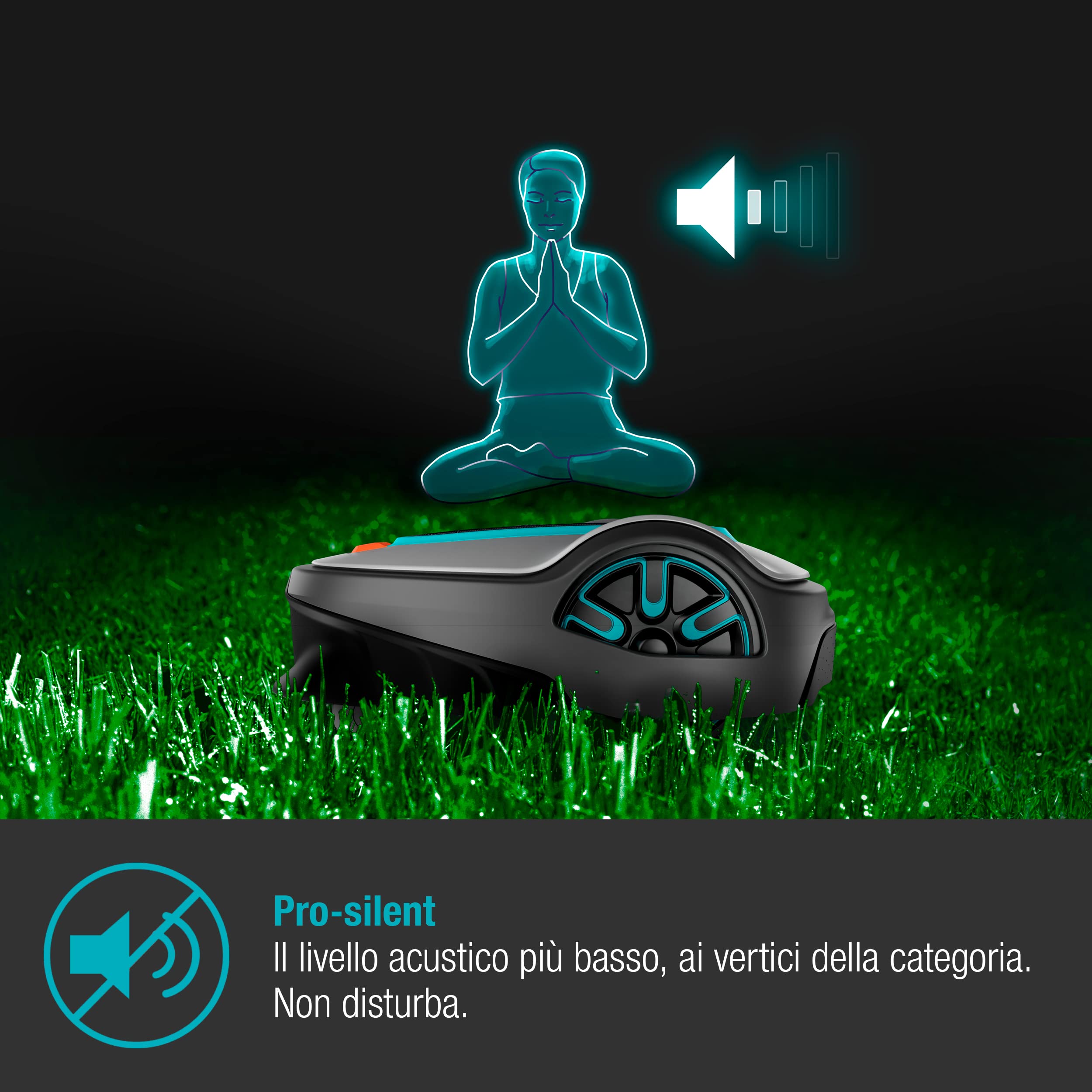 Gardena Sileno Life: Rasaerba per Superfici Erbose fino A 750 M², Funzione Easypassage, Pendenze fino Al 35%, Silenzioso, It-Version (15101-34)