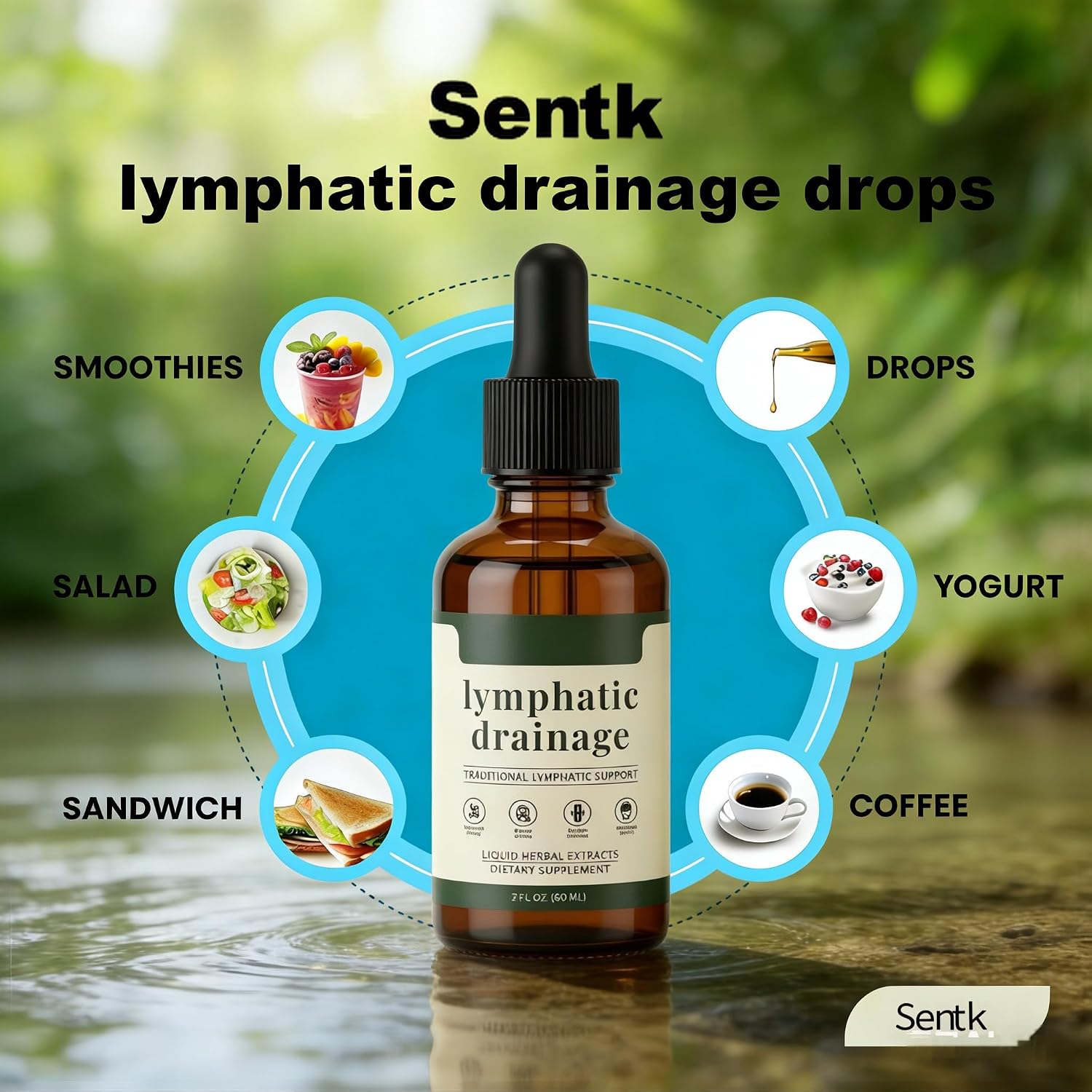 Sentk Organic Lymphatic Drainage Drops - 2 Pack Liposomal Herbal Blend Supports Lymph System, Reduces Swelling, Boosts Immunity & Vitality, Enhance Clarity, Portable Dropper Design, Liquid, 2 Fl Oz