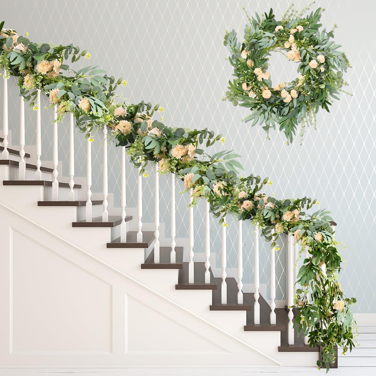 Giegxin 2 Pack 6 ft Artificial Silky Chrysanthemum Flower Garland for Wedding Real Touch Beige Floral Summer Greenery Garland for Make a Beautiful Wreath, Decorate a Trellis, or Hang Around a Doorway