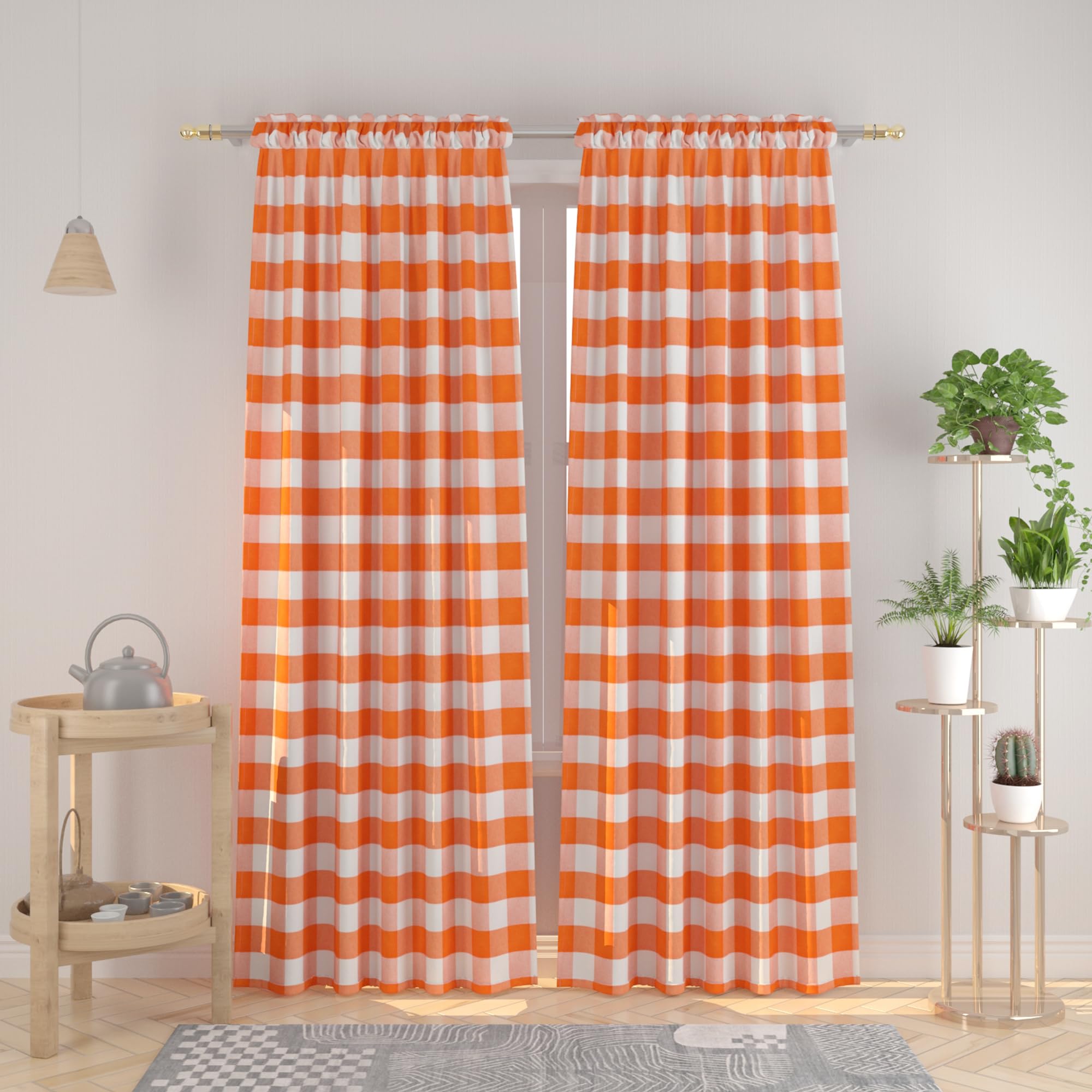 Amazon｜NATUS WEAVER バッファローチェックカーテン 長さ95インチ