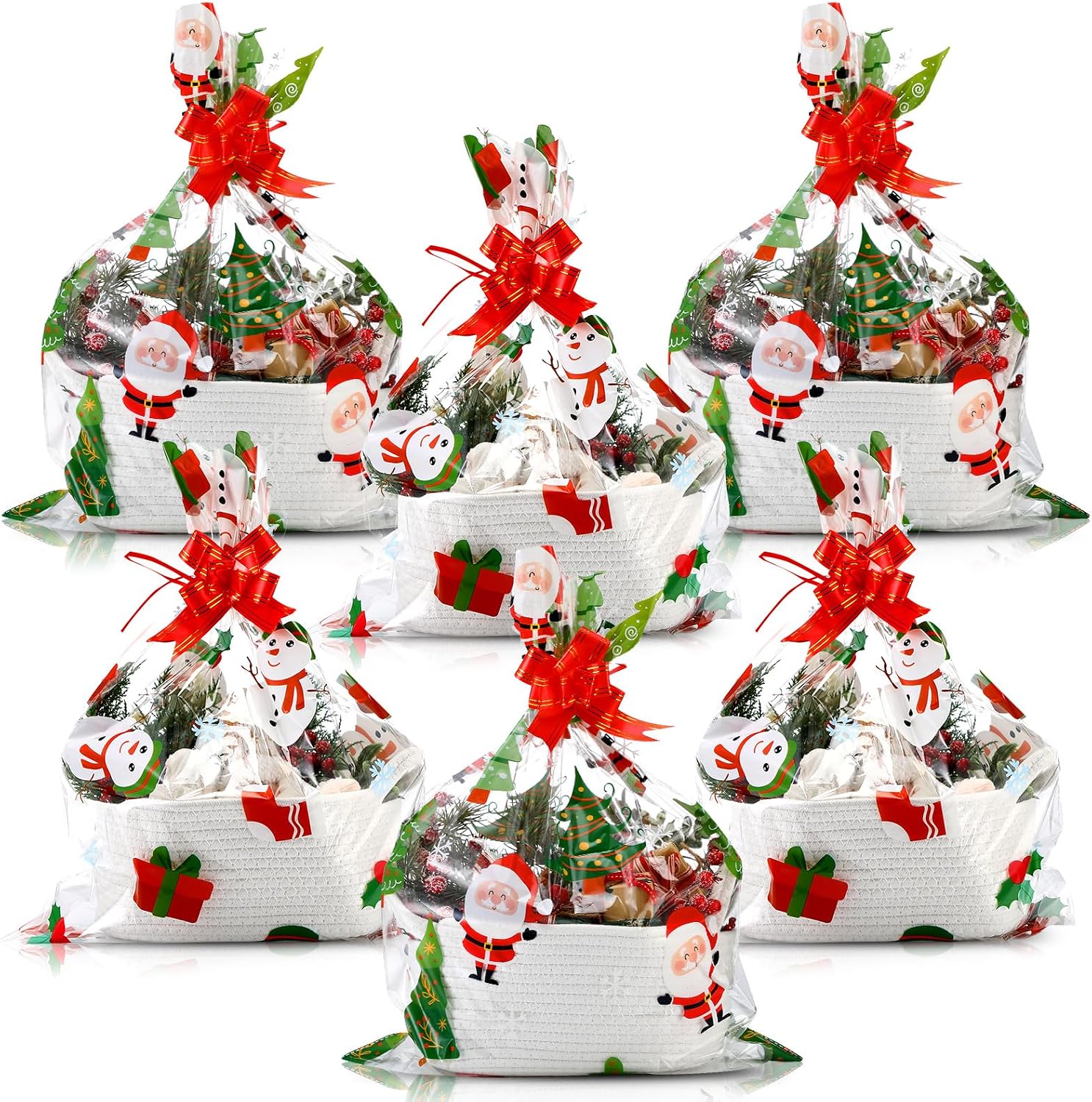 Teenyyou 3 Sets Valentine's Day Baskets for Gifts Empty with Cellophane Gift Bag Bow 11 x 7 x 4 Inch Galentines Day Heart Woven Rope Baskets to Fill Storage Box for Gift Wrapping Valentine Party Decor