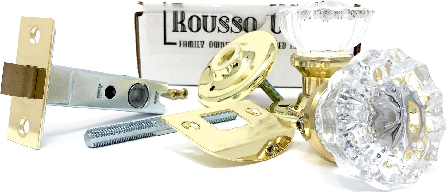 Bеѕt Dеаl Rousso's Reproductions 12 Point Depression Crystal Door Knob Set Improved Hardware Exposed Screws Only on One Side (Passage) (Polished Brass)