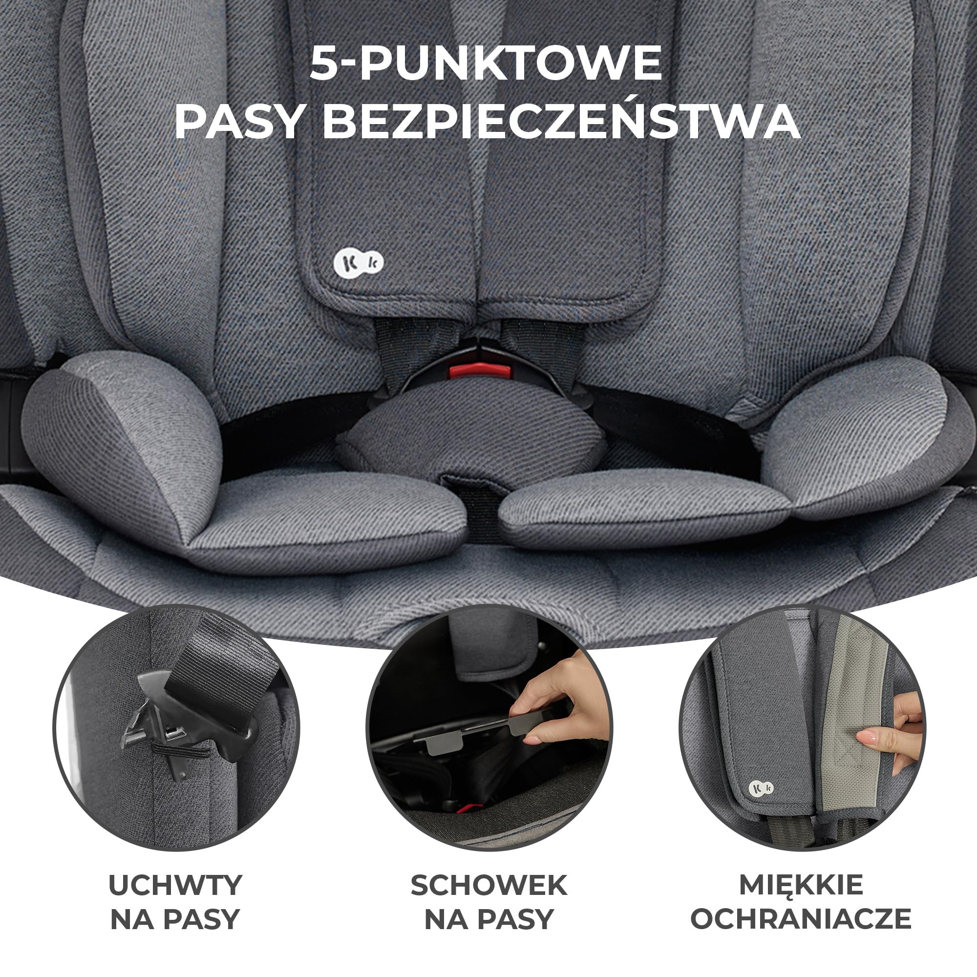 Kinderkraft ONETO3 Fotelik samochodowy z bazą, I-Size 76 do 150 cm, Systemy bezpieczeństwa, Isofix, Reclining, Wzmocniony zagłówek, Wkładka dla najmłodszych, Grupa wiekowa 1/2/3, do 36 kg, Szary