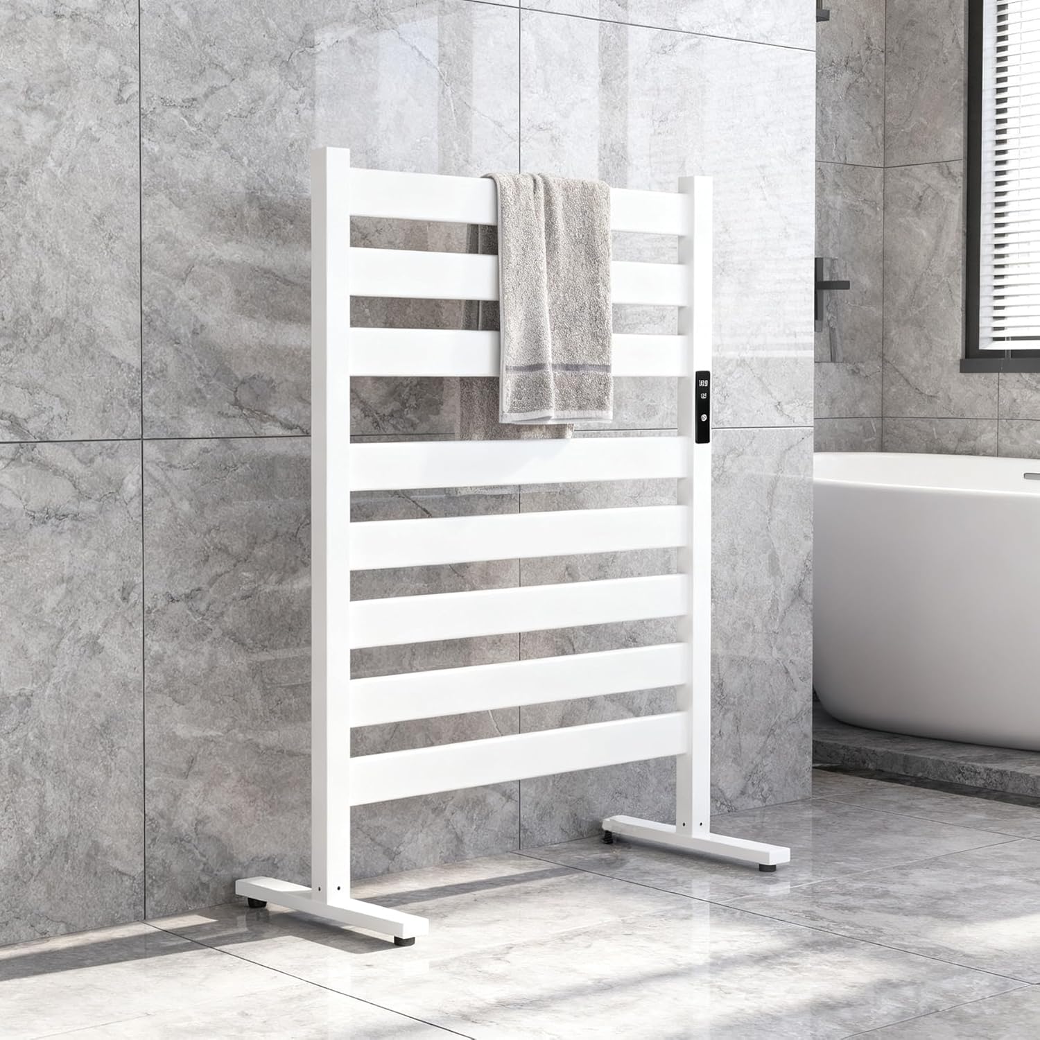 Verida Towel Warmer for Bathroom, Heated Towel Rack, Upgraded Extra-Wide Heating Area, Built-in Timer and Temperature Adjustment, Large Free-Standing Heated Towel Racks, White 8 Bar Large