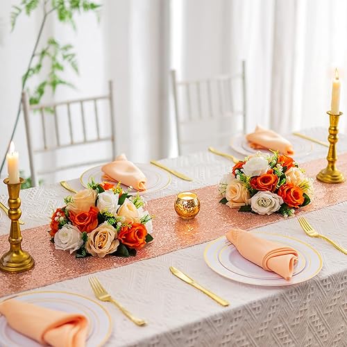 Miniatura 2 de Centros de mesa de flores para mesas de boda decoraciones de mesa de boda, bolas de flores naranjas, centros de mesa para compromiso, cerebración,