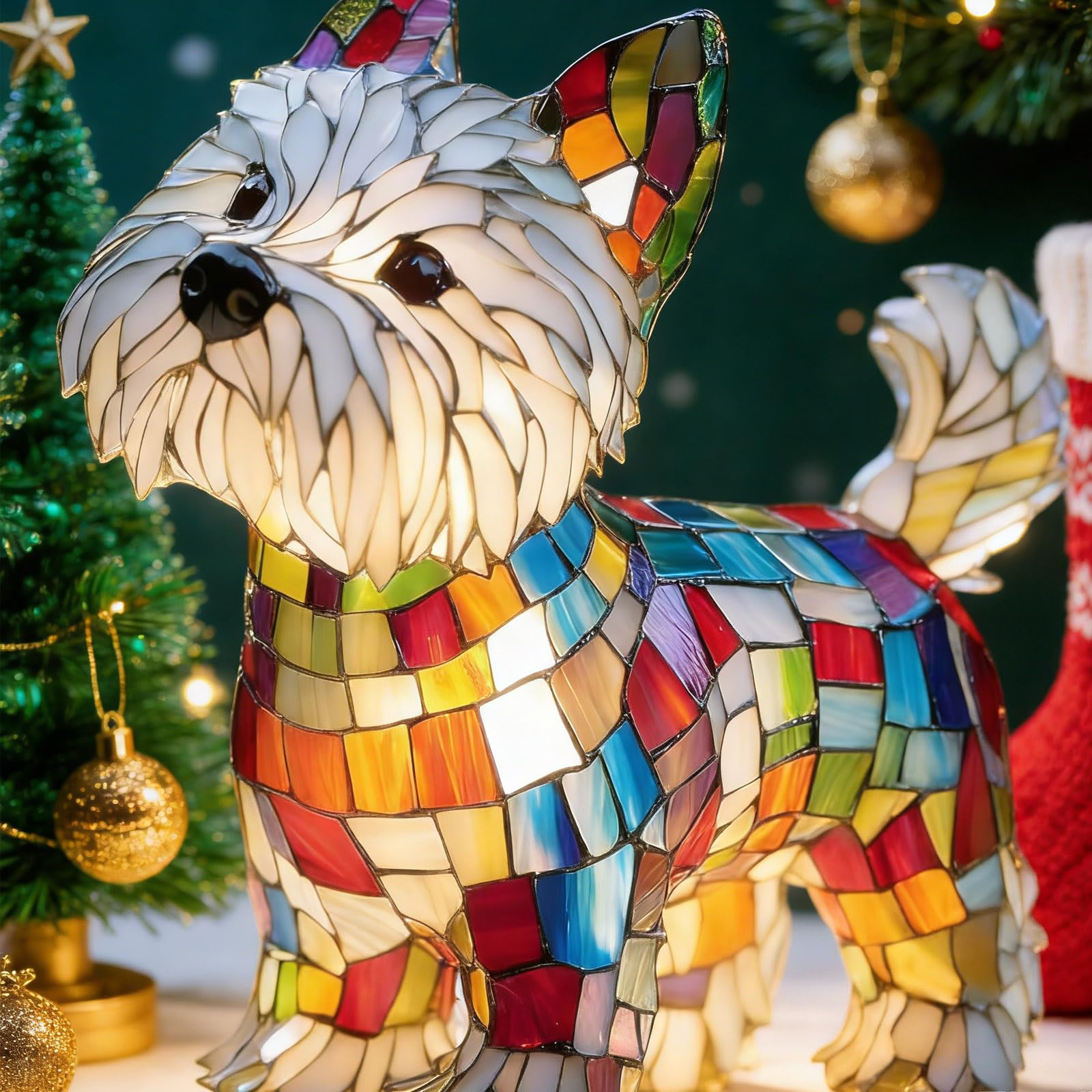 Stained Dog Lamp, Dogs Stained Resin Tabletop Night Light with Stained Glass Glow, USB Powered for Bedrooms, Desks and Living Rooms(A)