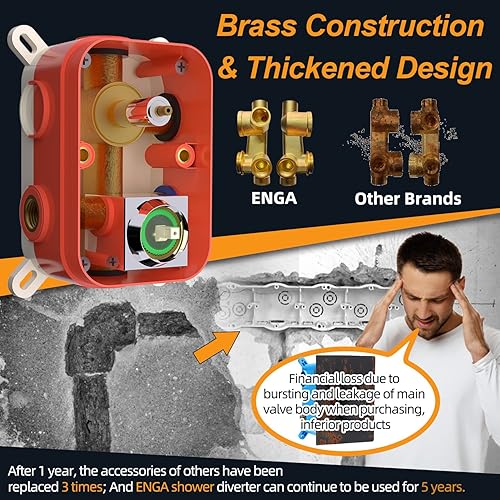 Vista 106 de Enga Sistema de ducha con chorros corporales de 12 pulgadas, ducha de lluvia montada en la pared y pulverizadores de mano de latón de cuerpo