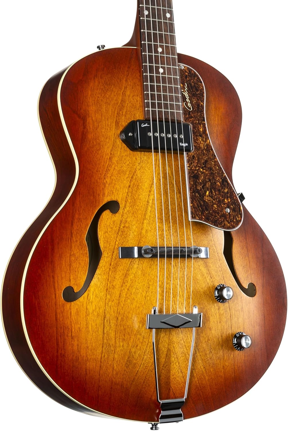 Godin 5th Avenue Kingpin P90 Jazz-Style Acoustic Electric Guitar Bundle , Cognac Burst