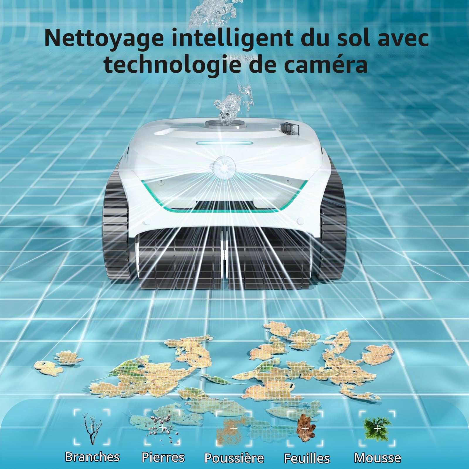 WYBOT C2 Vision AI caméra Robot Piscine sans Fil avec Batterie, Robot de Piscine Sol et Mur, Filtration à Deux Couches, Aspiration puissante, pour piscines enterrées jusqu'à 180㎡(Blanc-Vert)