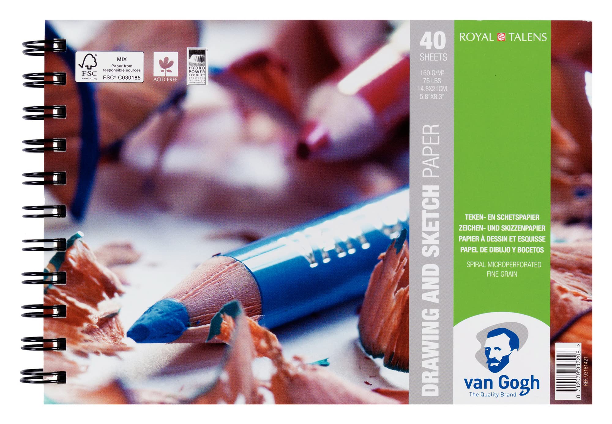 Van Gogh Bloc de Papel para Dibujos y bocetos con encuadernación en Espiral 40 Hojas 160 g / 75 LB tamaño 21 x 14,8 cm (A5) / 5,8" x 8,3" (93181421)