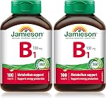 Jamieson Vitamine B1 100 mg, Thiamine, Essentielle pour le Métabolisme Énergétique, et Aide à Prévenir la Carence en Vitamine B1. Un par jour, Végétarien, Sans gluten, 100 Comprimés, Fièrement canadien