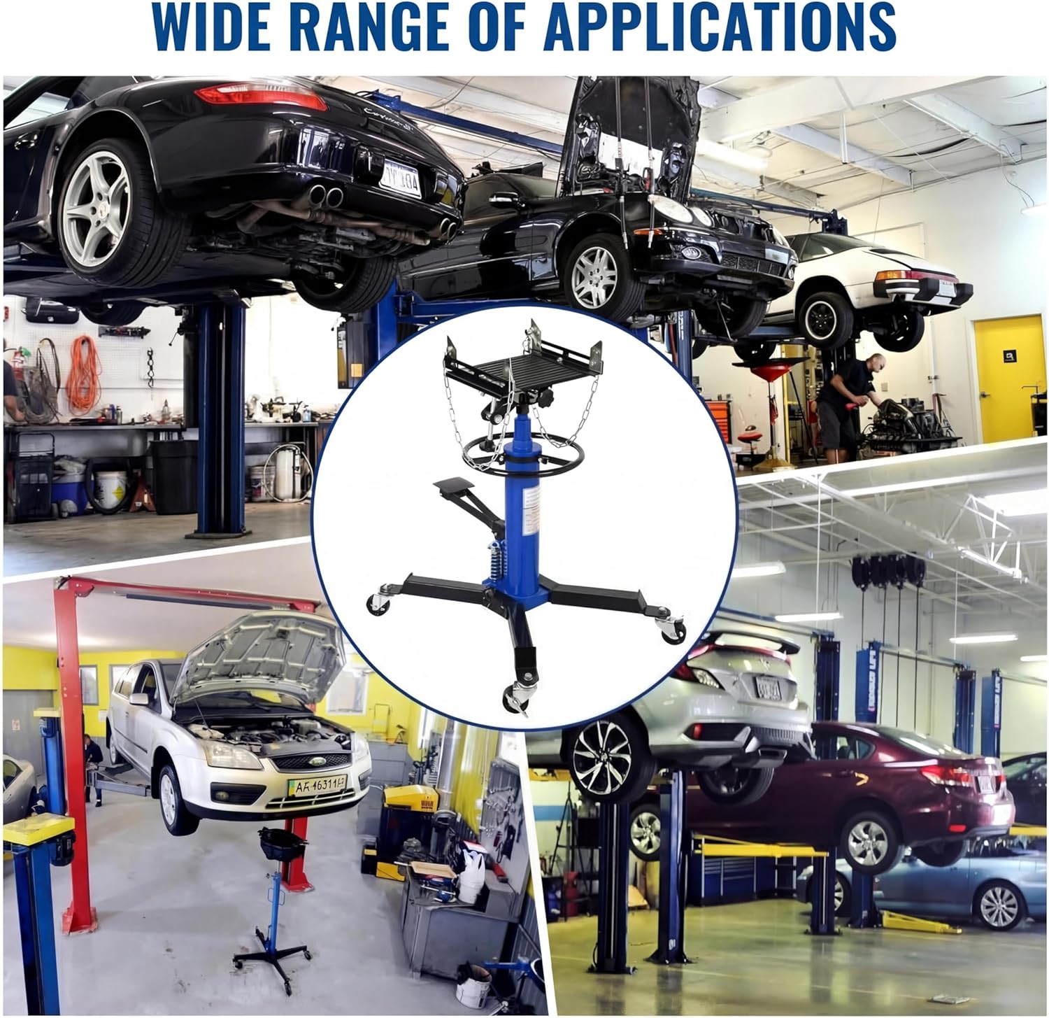 1322 LBS Transmission Jack High Lift 2-Stage Hydraulic Telescopic Stand, 34"-73" Height, Foot Pedal & 360° Swivel Wheels, Heavy Duty Transmission Lift for Car, Truck, Garage