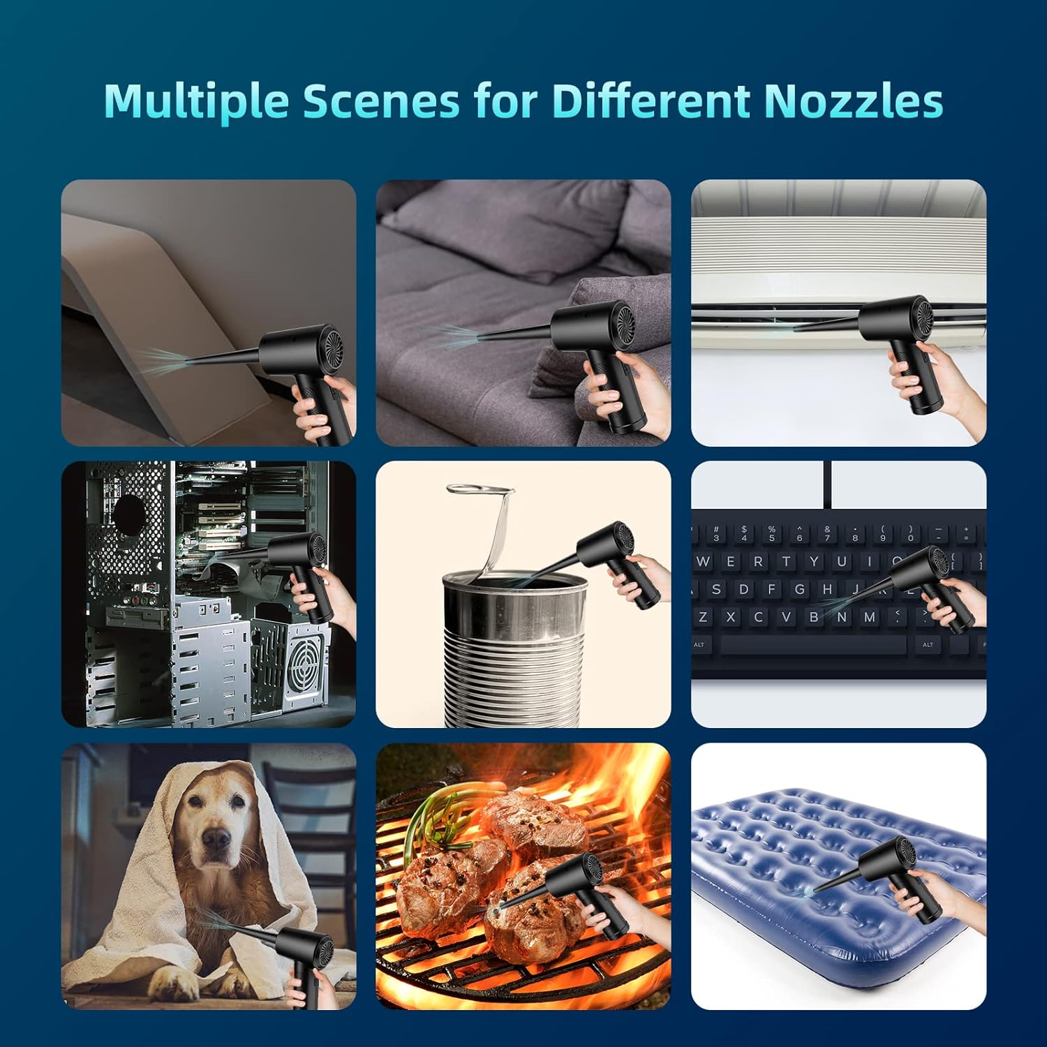 Compressed Air Duster, Keyboard Cleaner 110000RPM Electric Air Duster with LED Light, Good Replace Compressed Air Can, No Canned Air Duster, Reusable 7600mAh Air Blower, PC Computer Cleaner