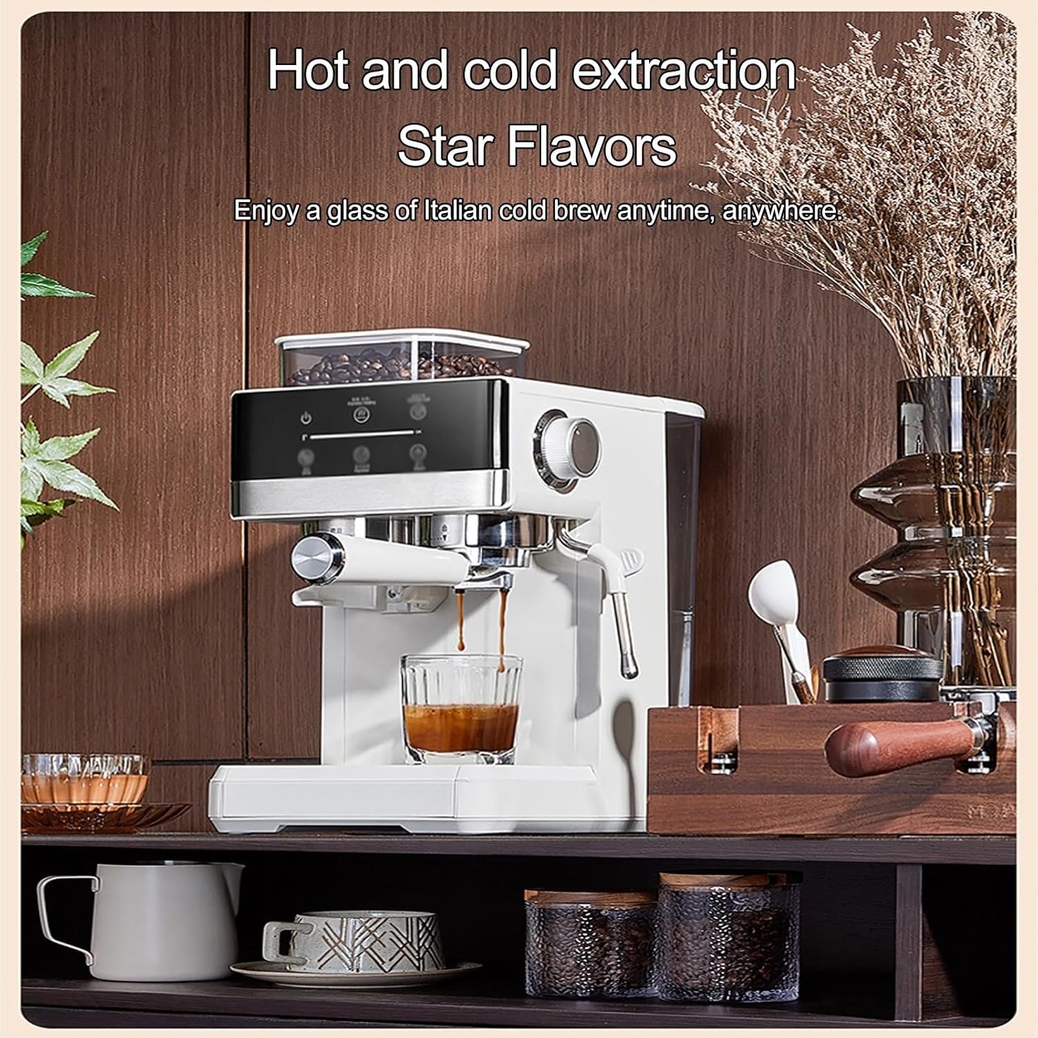 LISHAOHU Home Espresso Semi-automatic Grinder Coffee Maker, Coffee Maker With Grinder Built In, With 20 Bar Pump Pressure And Milk Froth Steam Wand, Comes With Cold Brew/Hot Brew Function 7 8129XPLrutL. AC SL1500