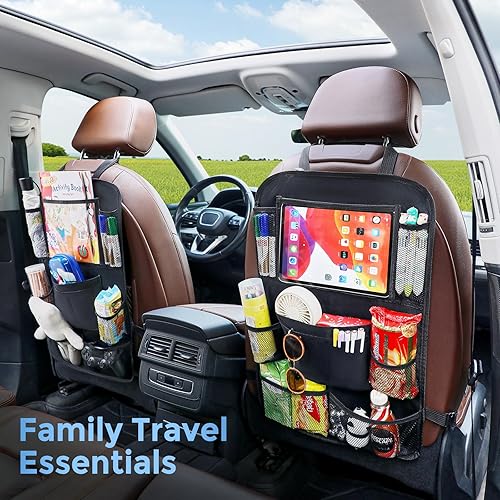 Miniatura 7 de ARANA Organizador de asiento trasero de automóvil para niños, organizador de respaldo de asiento con soporte de pantalla táctil y 10 bolsillos,