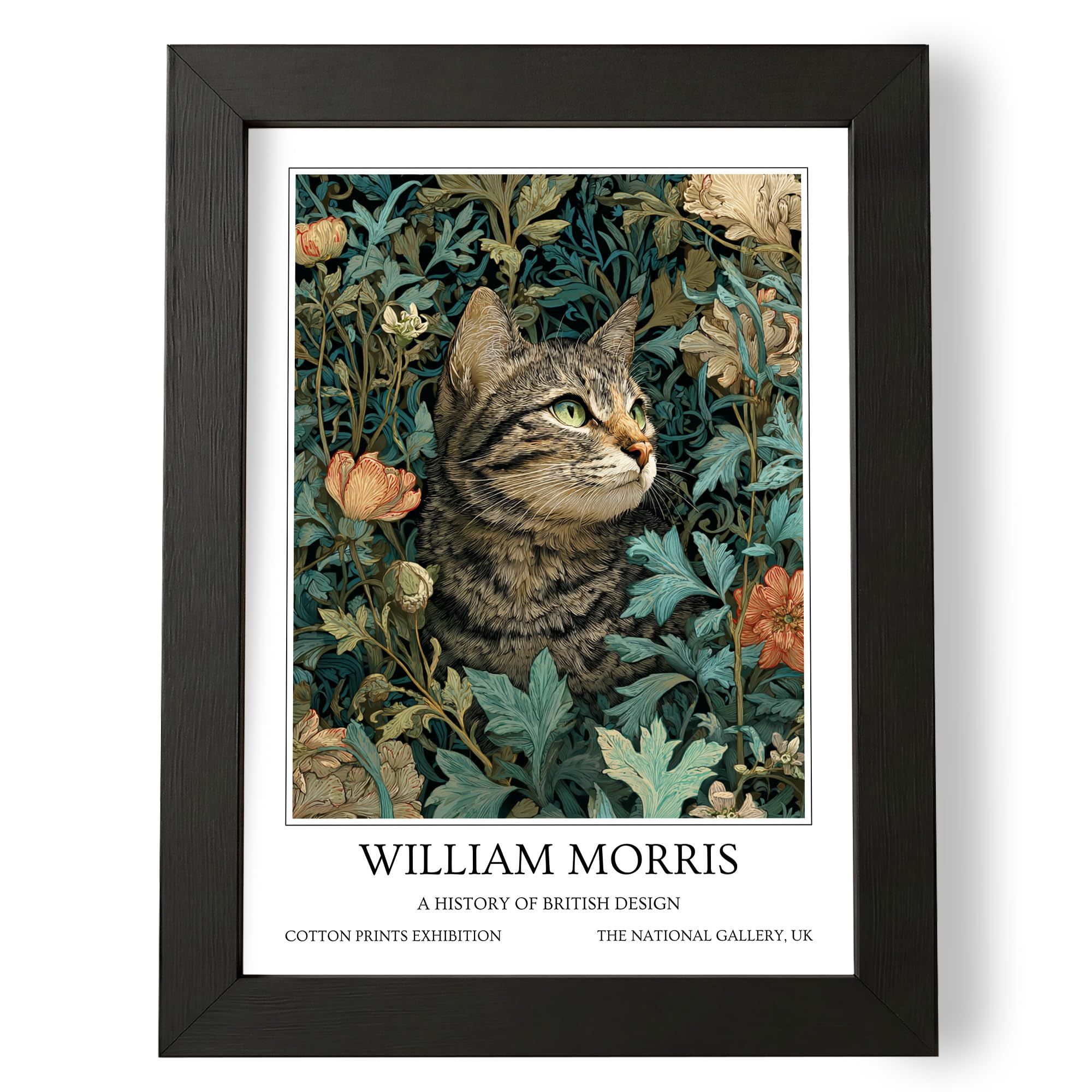 Fans Favourites William Morris - Cat Prints Vintage Art Noevua British Prints, Botanical Wall Art, A History of British Design Collection (Tabby Cat, A4, Framed)