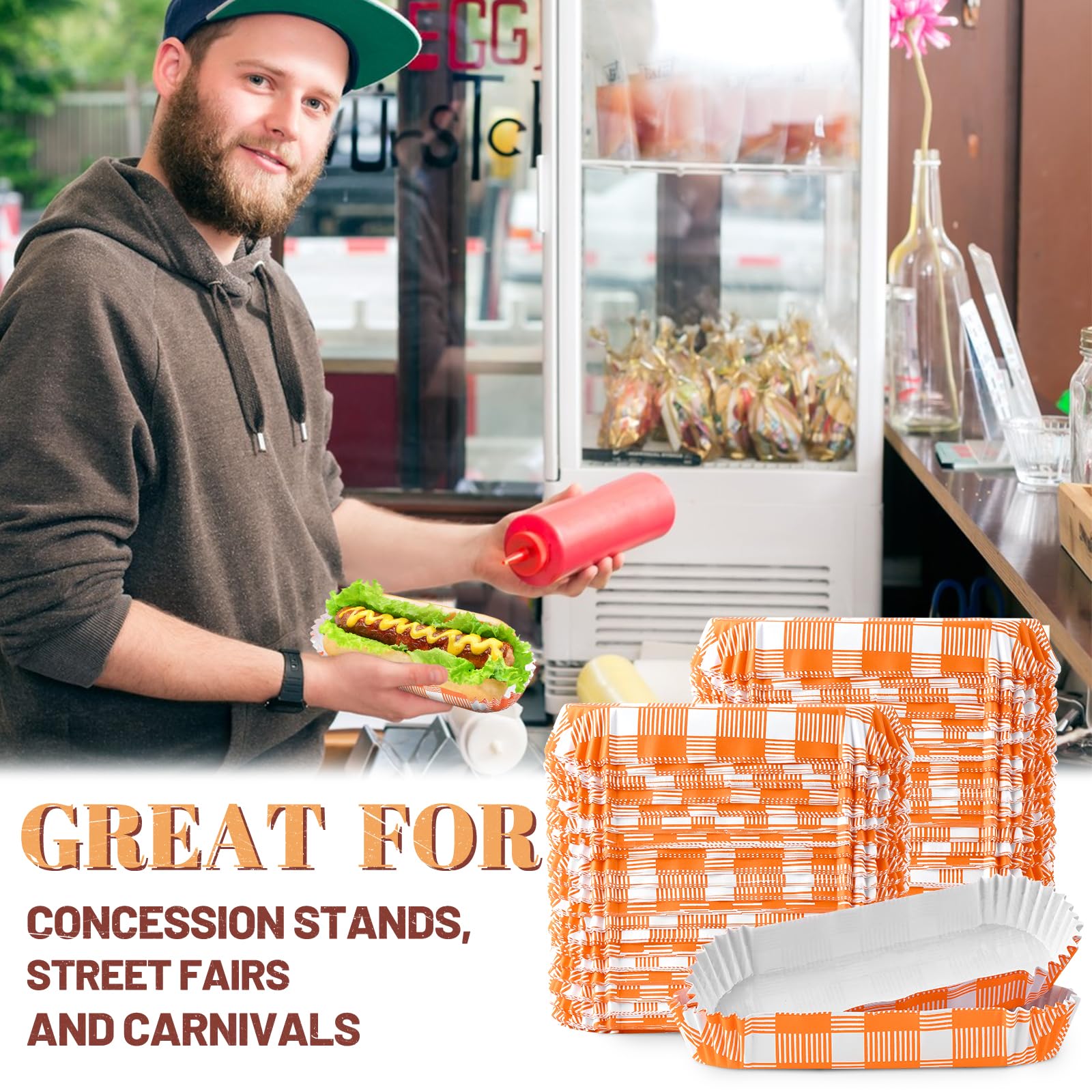 Ocmoiy Hotdog-Tabletts aus Papier, Einweg-Tabletts für Partys und Grillen, Hotdog-Halter, Hotdog-Boote, 15,2 cm, kleine geriffelte Papier-Tabletts, 300 Stück