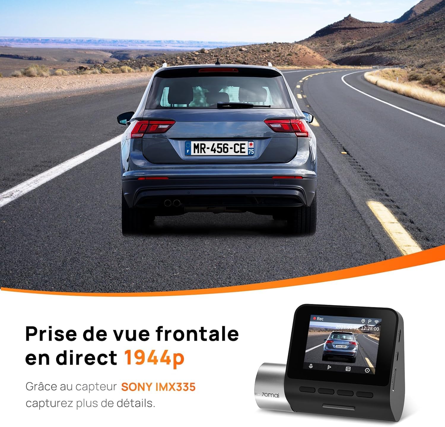 70mai 2.7K Dashcam Voiture Avant Arriere A500S Full HD Dash Cam Camera Voiture 1944P+1080P avec GPS Voiture et WiFi Intégrés, Enregistrement en Boucle, Mode Parking 24H et ADAS, Contrôle Via App