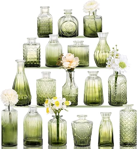 Miniatura 9 de Fixwal Juego de 5 jarrones pequeños, florero pequeño para flores, jarrón de vidrio para decoración del hogar, decoraciones de boda, jarrones