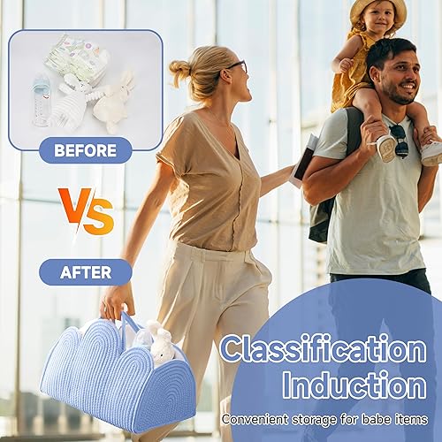 Miniatura 4 de Organizador de pañales para bebé, cesta de pañales de cuerda de algodón, organizador extraíble, cesta de almacenamiento en forma de nube