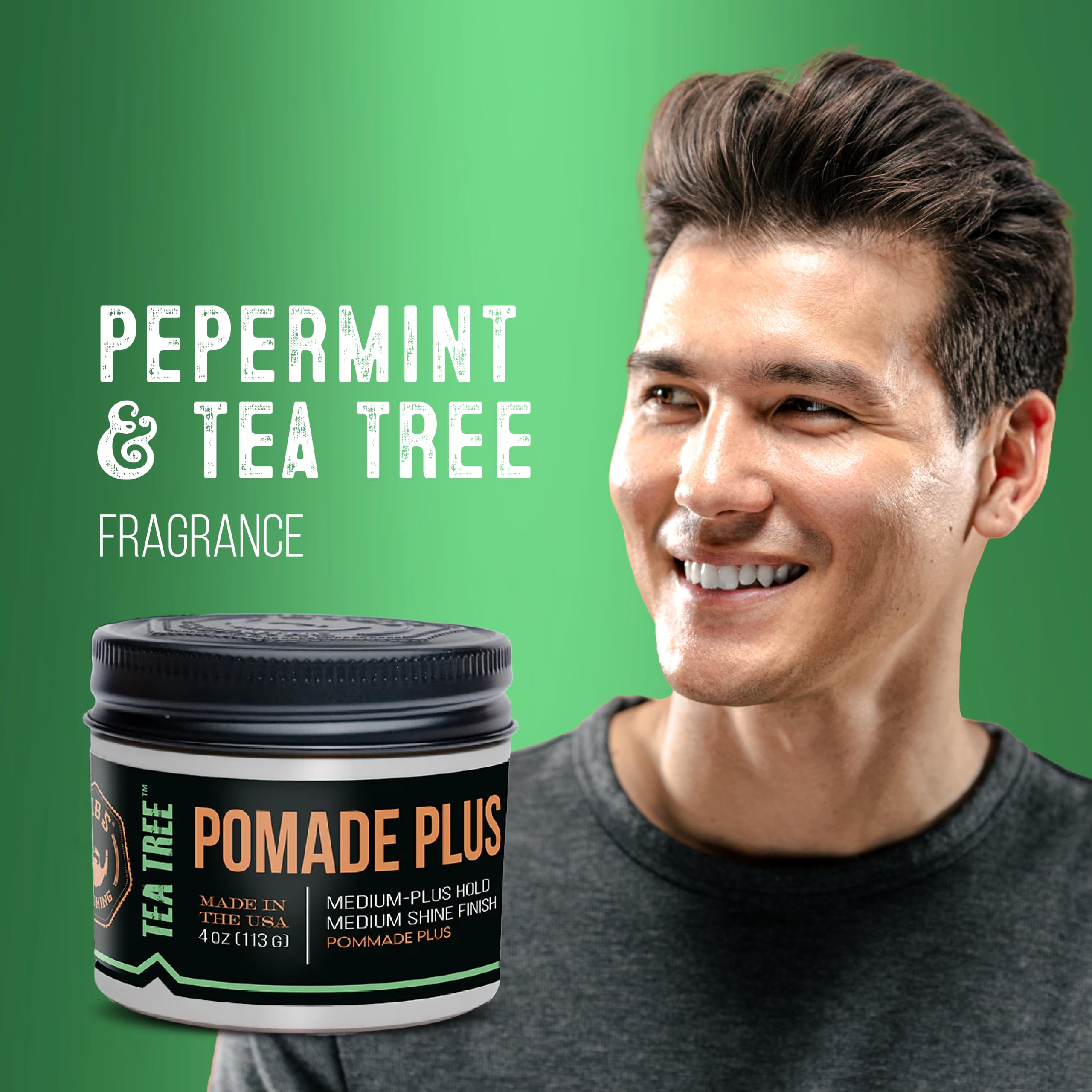 GIBS Tea Tree Pomade Plus, Medium-Plus Hold, Medium-to-High Shine, 4 oz