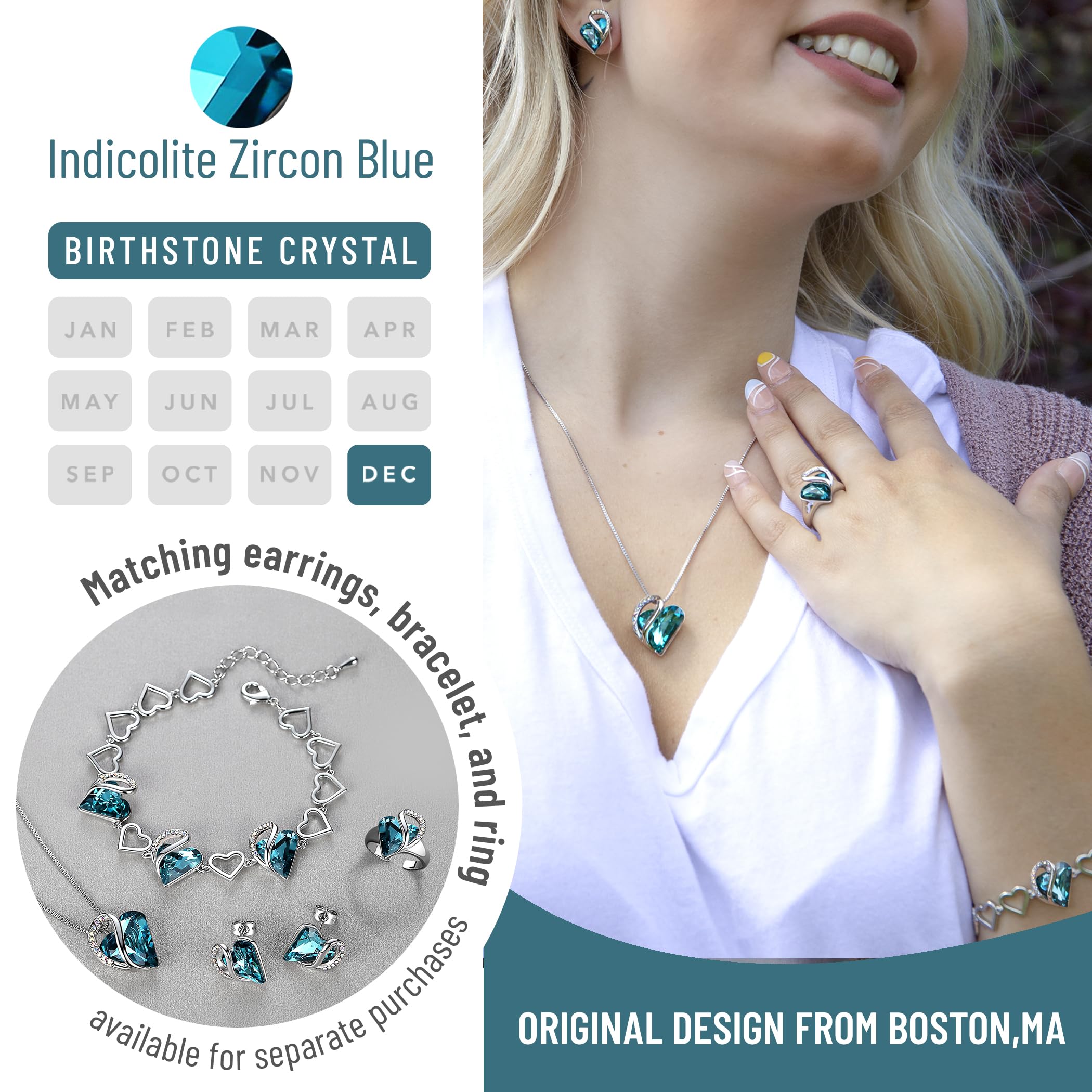 Leafael Infinito Amore Cuore Collana Argento, Pietra di nascita collana donna con cristalli curativi, Senza allergie Gioielli Regalo Donna, ciondoli per collane con scatola regalo inclusa