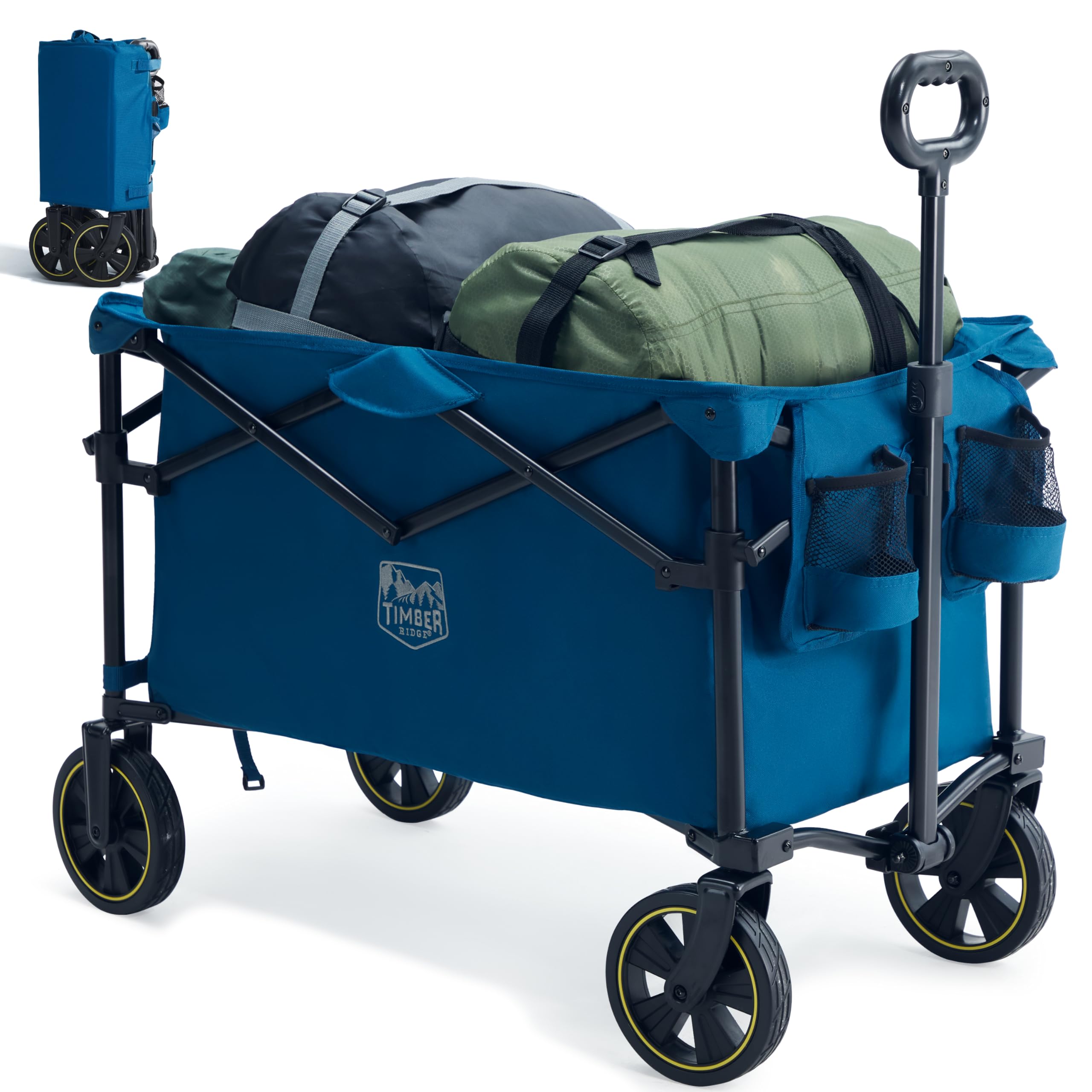 TIMBER RIDGE Bollerwagen Faltbar 200L mit Getränkehalter Verstellbarem Griff, Handwagen Transportwagen für Alle Gelände, Outdoor Camping Einkaufen Garten, 100KG Belastbar