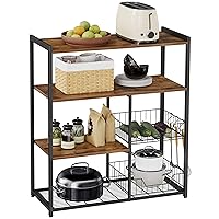 VASAGLE Scaffale per Microonde con 2 Cesti in Rete Metallica, Scaffale da Cucina con Piano d’Appoggio