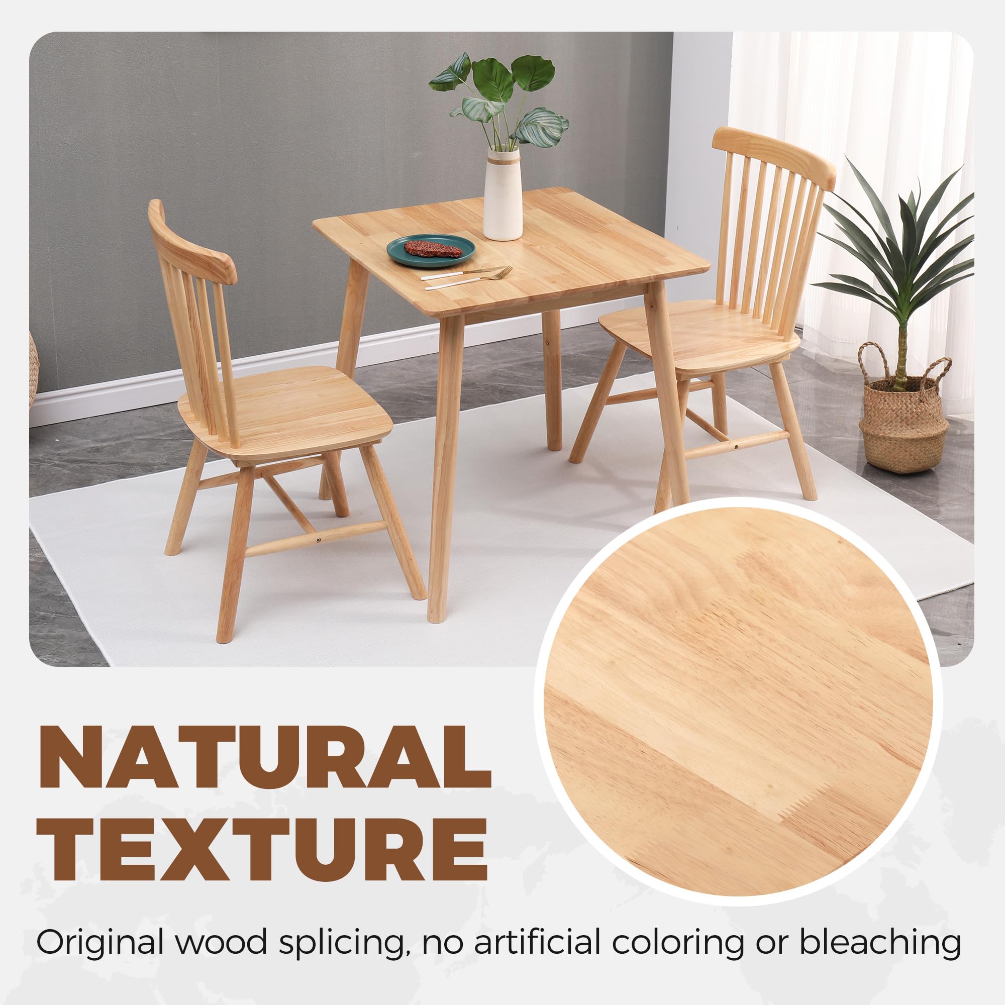 Mesa de comedor cuadrada pequeña de 27.6 pulgadas para 2, mesa de comedor de cocina natural que ahorra espacio, mesa moderna de madera rústica de mediados de siglo con patas de madera maciza 5