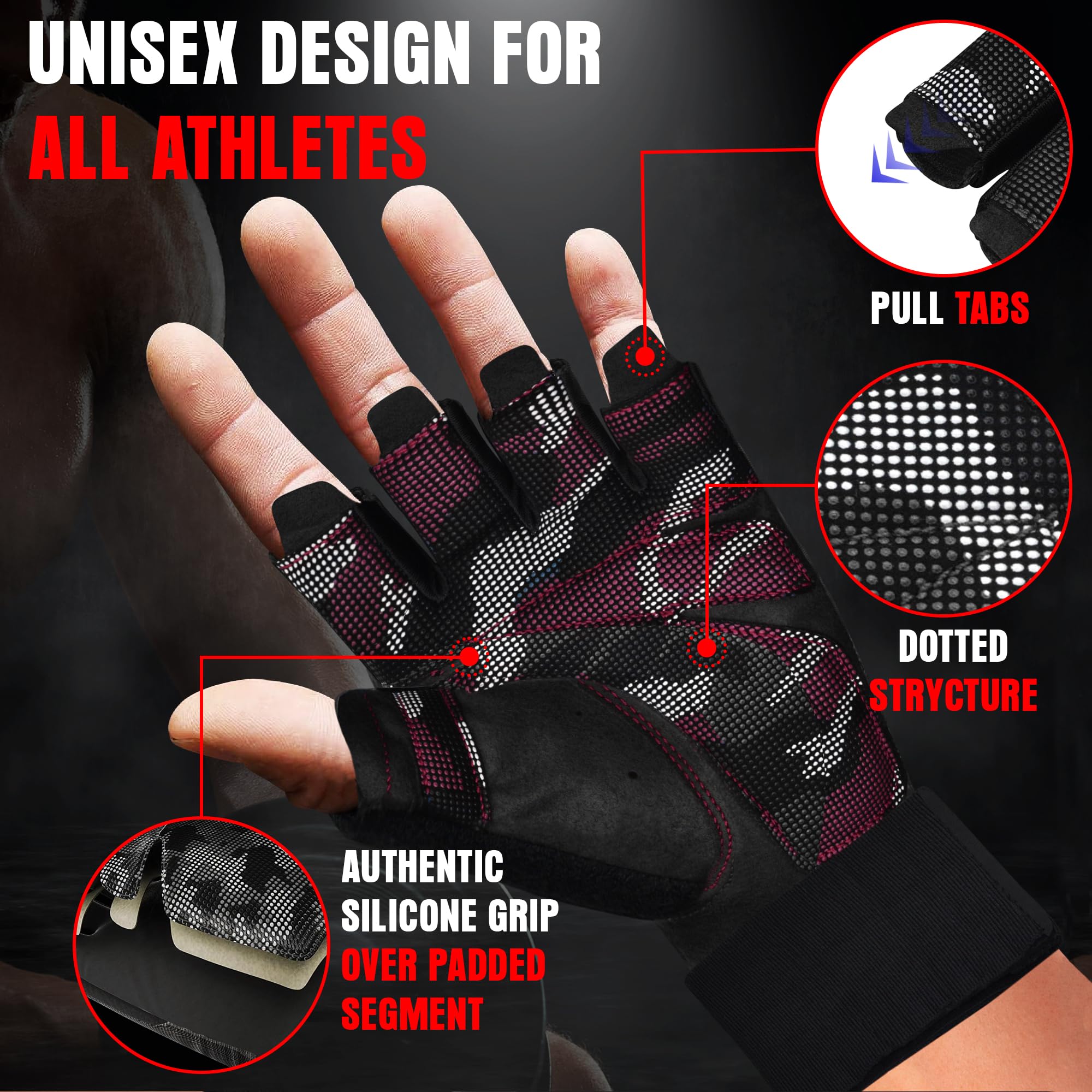 RDX Guanti per sollevamento pesi, protezione completa del palmo con fascia da polso, traspiranti, per sollevamento pesi, ciclismo, allenamento, trazioni, fitness e arrampicata