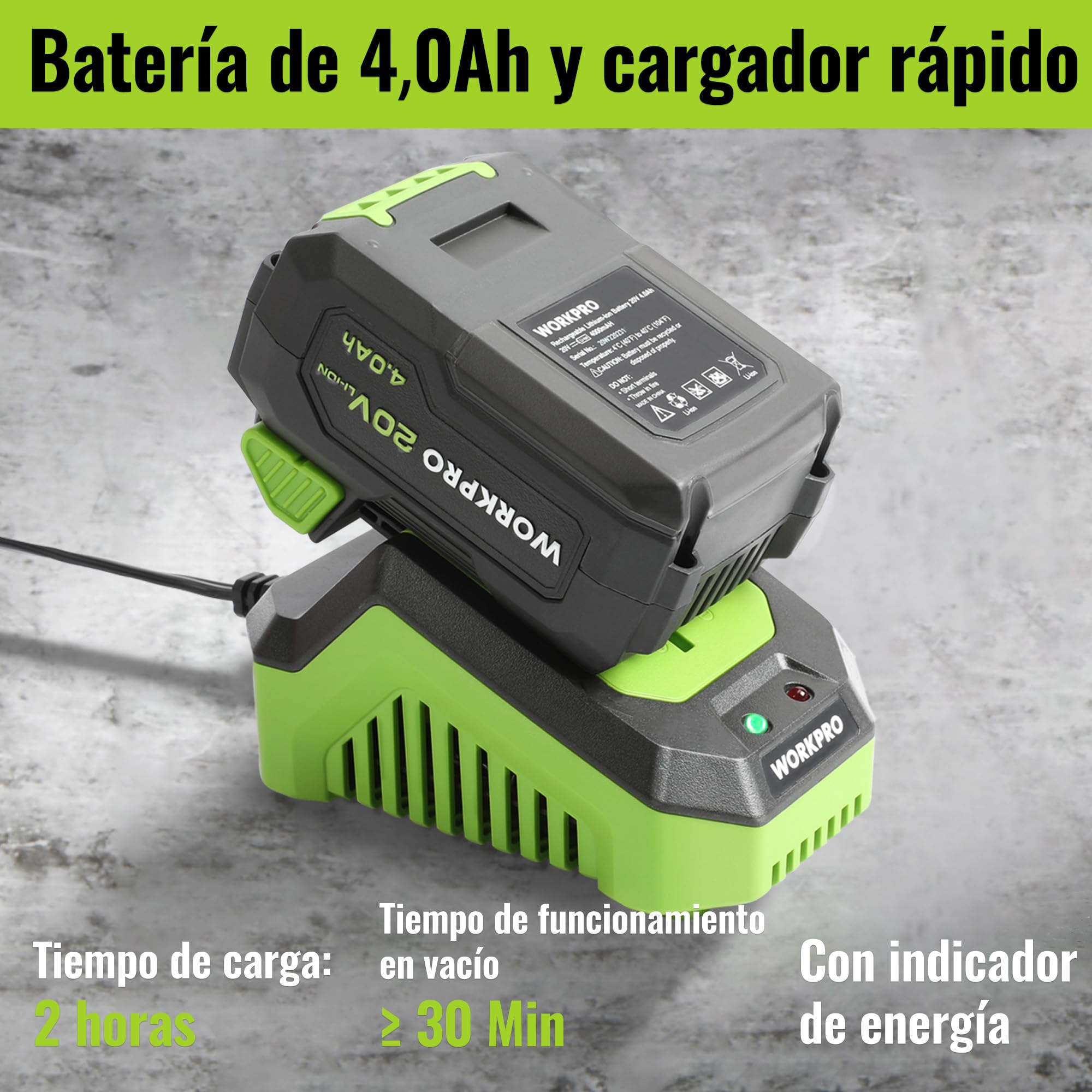 WORKPRO Mini Sierra Circular 20V 4.0Ah, 3500RPM Ø115mm | Incluye Cargador y Bolsa con 3 Discos para Cortar Madera, Metal, PVC, Plástico y Azulejos