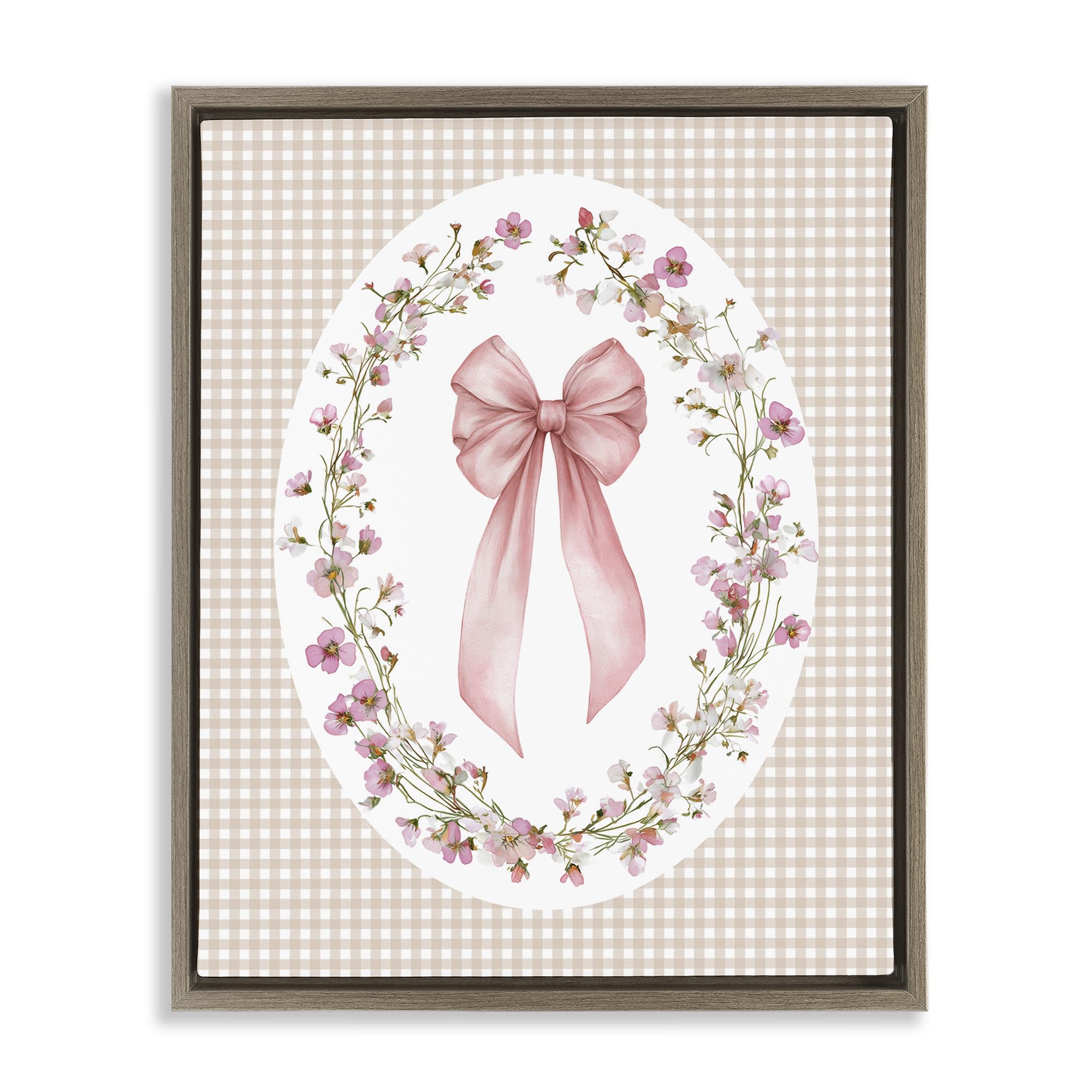 Stupell Industries 'Feminine Gingham Bow', Floating Frame Canvas Art, Brown, 25 x 31 Inches, Easy to Hang and Sturdy, Made in USA, by Christine Simpson Art