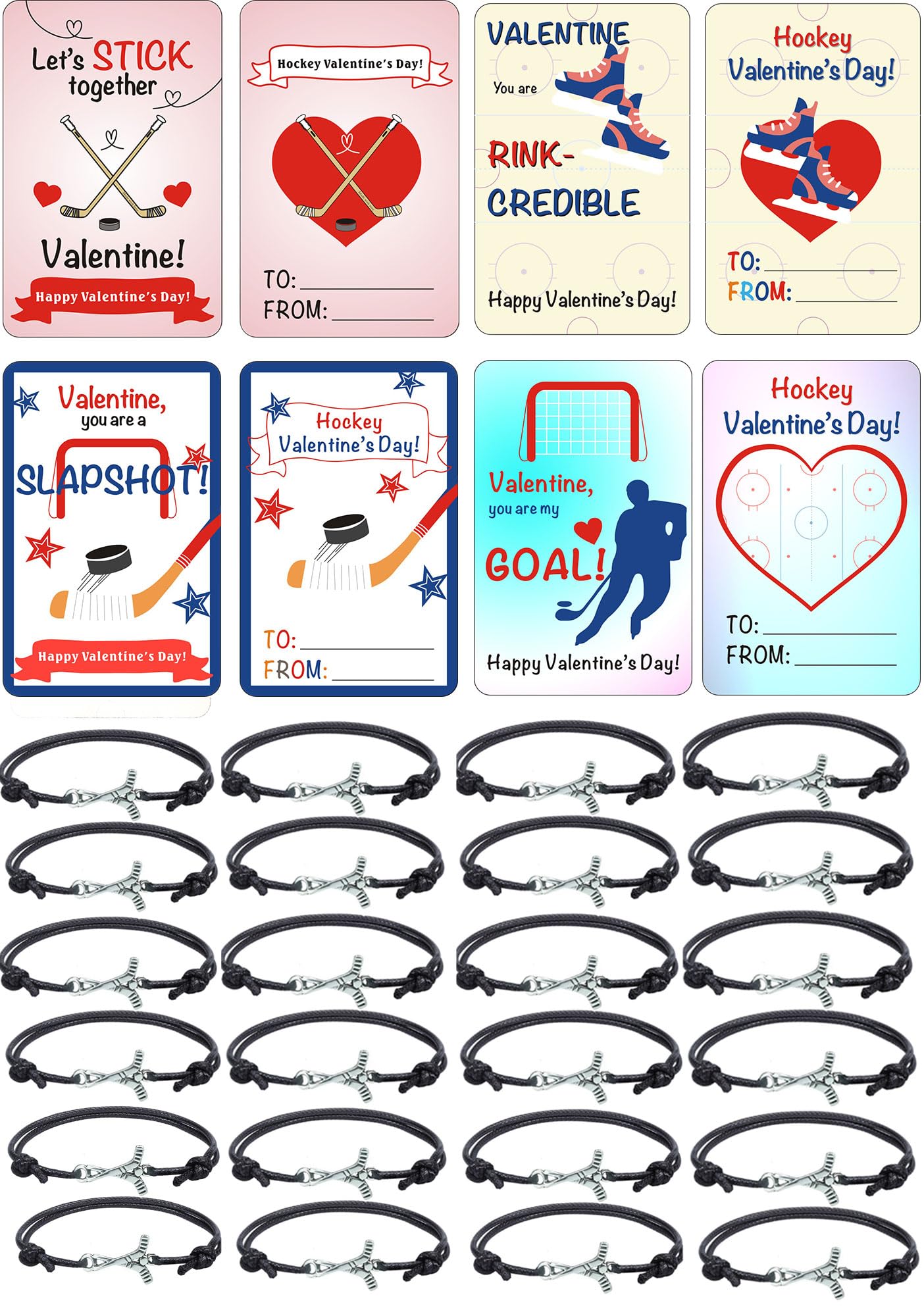 EXCELLANYARD Hockey Valentines Cards for Classroom Exchange Prizes 24 pcs Sports Ball Gifts Valentines Day Cards for School Hockey