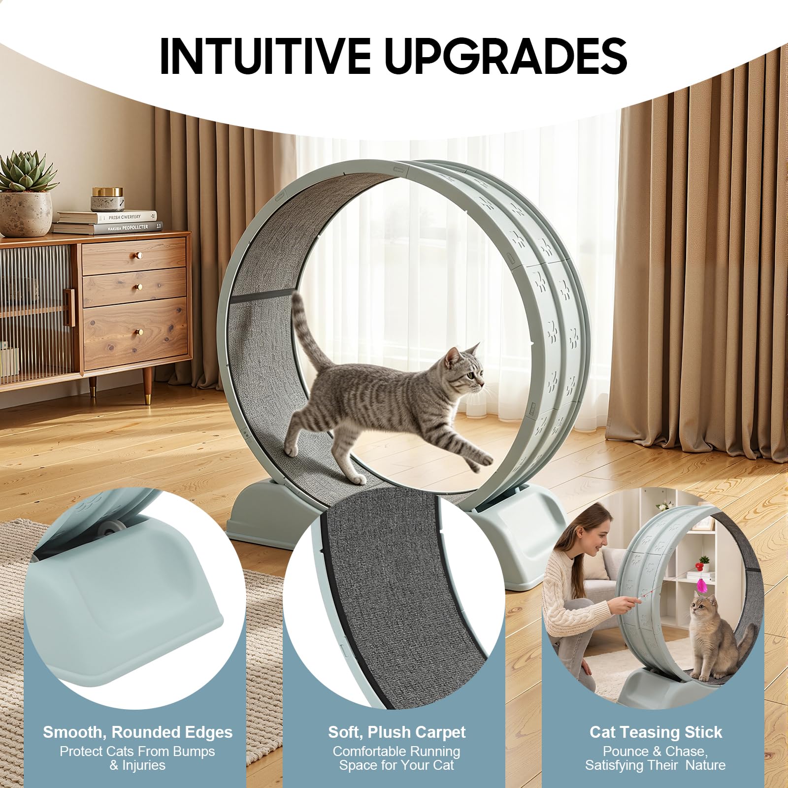 Tapis roulant per gatti, silenzioso, per gatti da appartamento (blu) | 80 cm di diametro, scorrimento silenzioso, superficie del tappeto e blocco di sicurezza per gatti fino a 10 kg in casa