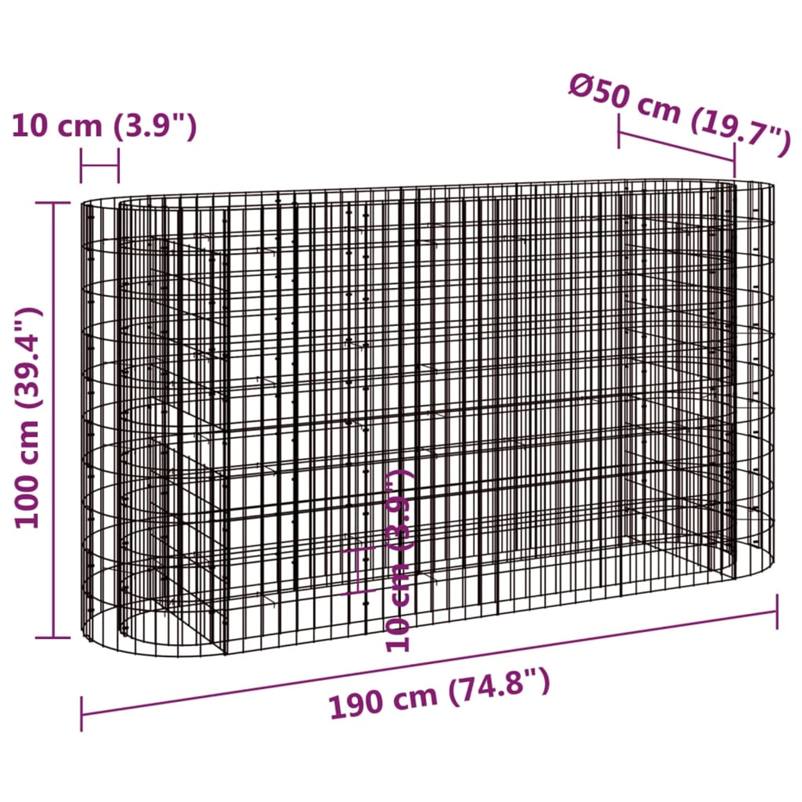 Gabionen-Hochbeet, Kräuterspirale, Hochbeet Im Garten, Pflanzkübel, Pflanzsteine, Verzinktes Eisen 190x50x100 cm