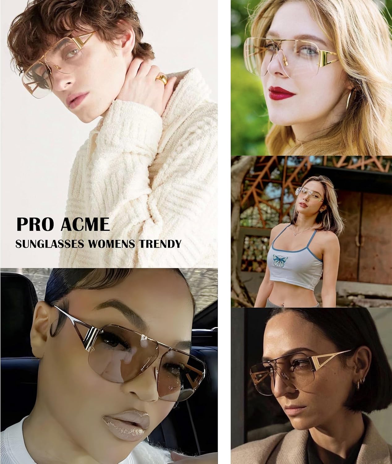 Pro Acme Aviator Sunglasses Women Men Trendy Rimless Frame Retro Square Shades Large Metal Sun Glasses - Image 2